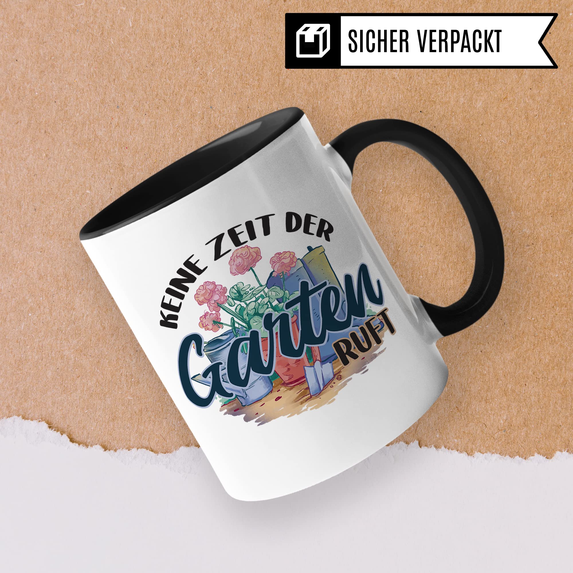 Tasse Garten-Liebhaber, Keine Zeit der Garten ruft Spruch, Kaffeebecher Geschenk Garten-Motiv Kaffee-Tasse Hobby-Gärtner Hobby-Gärtnerin grüner Daumen Geschenkidee Kaffeetasse