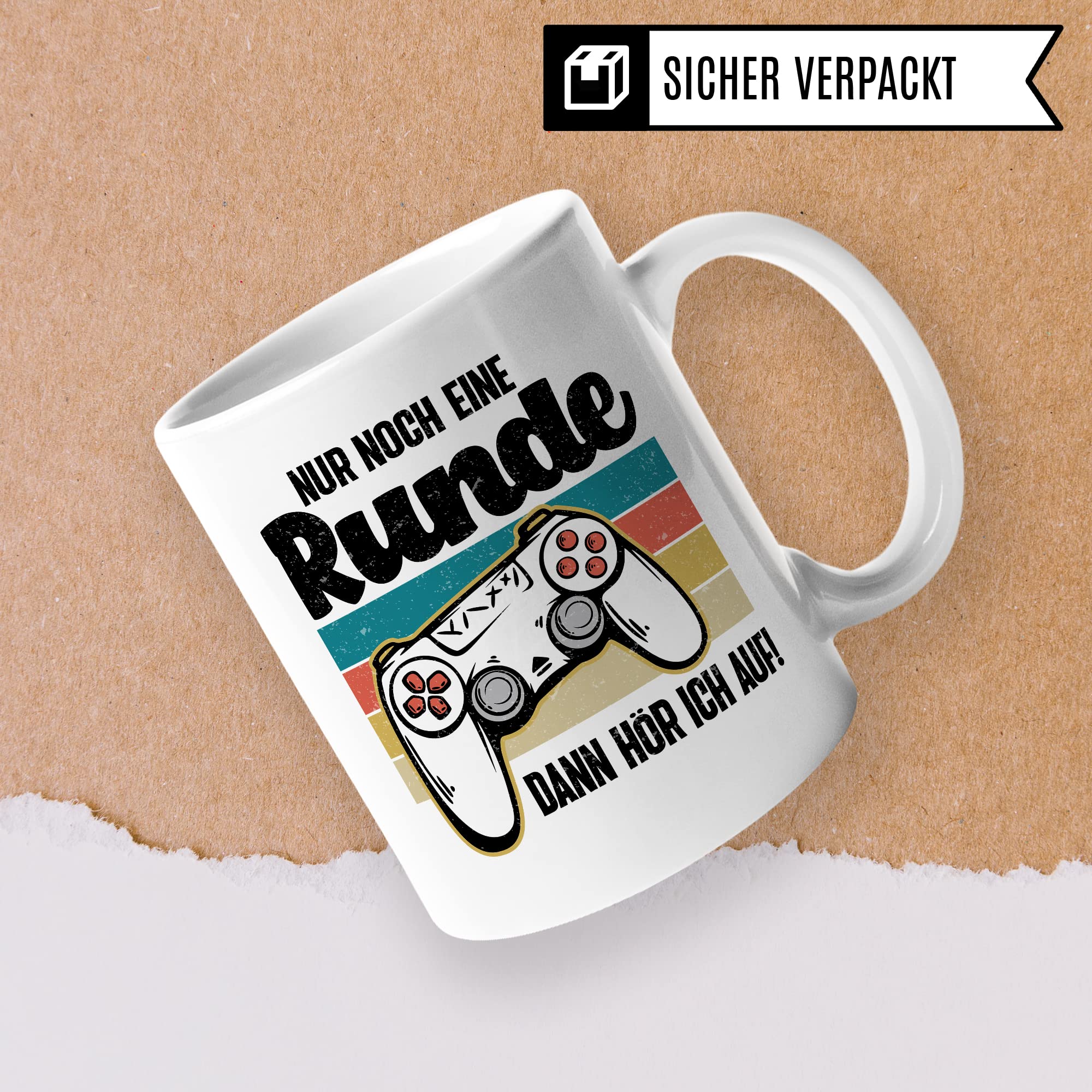 Tasse Gamer, Nur noch eine Runde - dann hör ich auf! Geschenkidee für Computerspieler, Gaming-Fans und Zocker Kaffee-Becher Nerd Gaming Kaffeetasse mit Spruch lustig Geschenk