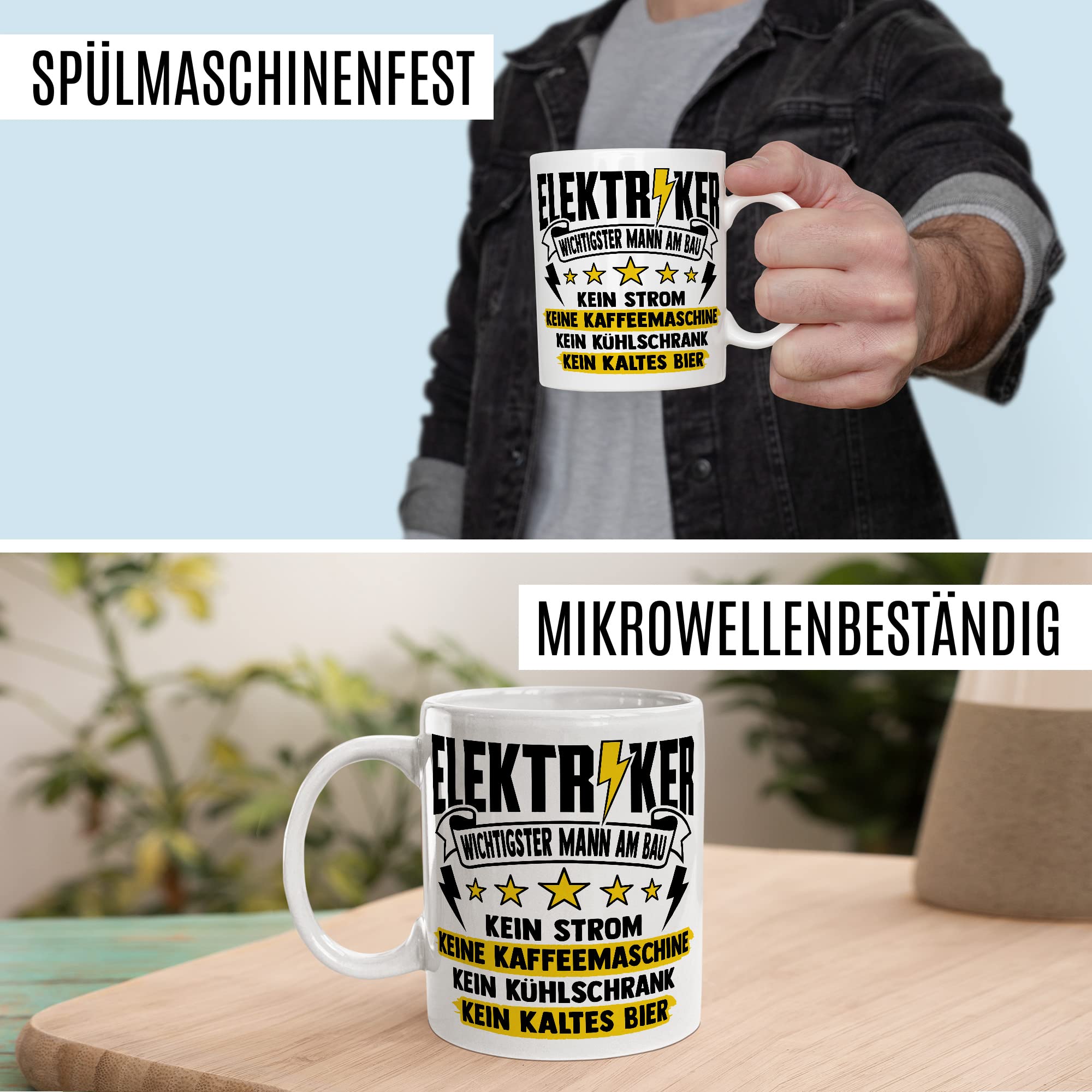 Installateur Tasse Elektriker Wichtigster Mann am Bau Witz Geschenkidee Elektronik Kaffeetasse Geschenk für Elektrotechniker Kaffeebecher Baustellen Becher