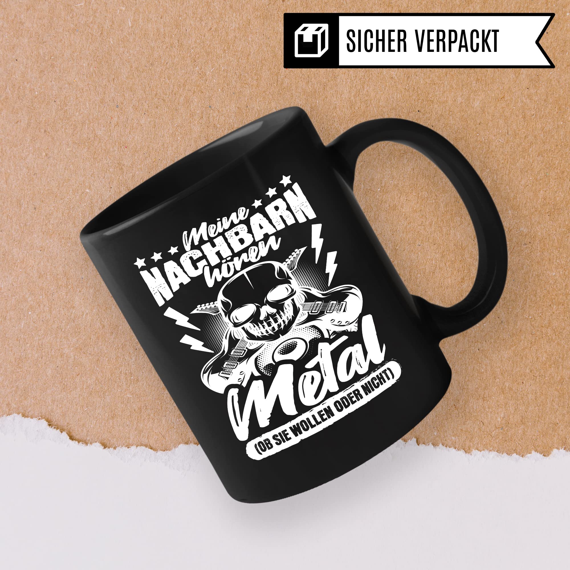 Metal Tasse Rocker Kaffeetasse Metal Fan Geschenkidee Kaffee-Becher Metalic Geschenk Spruch lustig Humor Teetasse Witz Meine Nachbarn hören Metal
