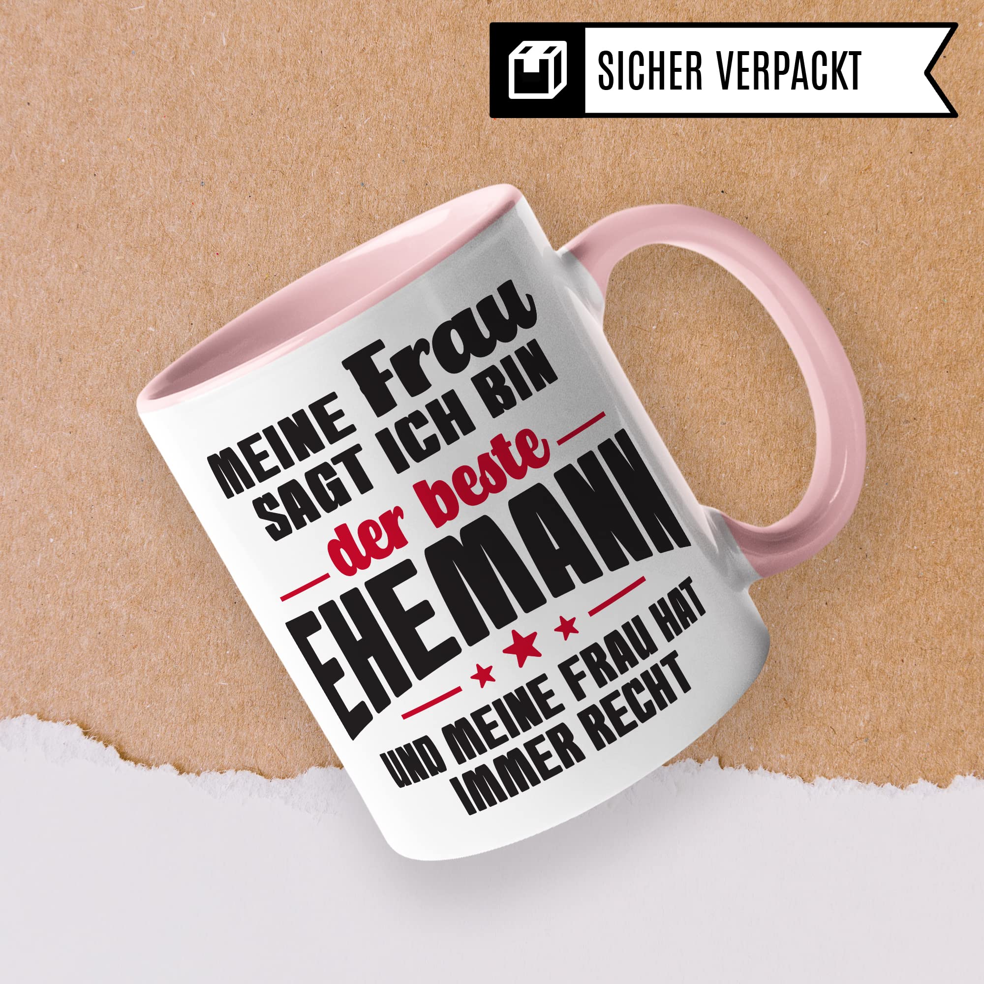 Ehemann Tasse Geschenk, Meine Frau sagt immer ich bin der beste Ehemann Geschenkidee Ehepartner Kaffee-Becher Kaffeetasse Tasse mit Spruch lustig Teetasse Ehe Hochzeit Witztasse