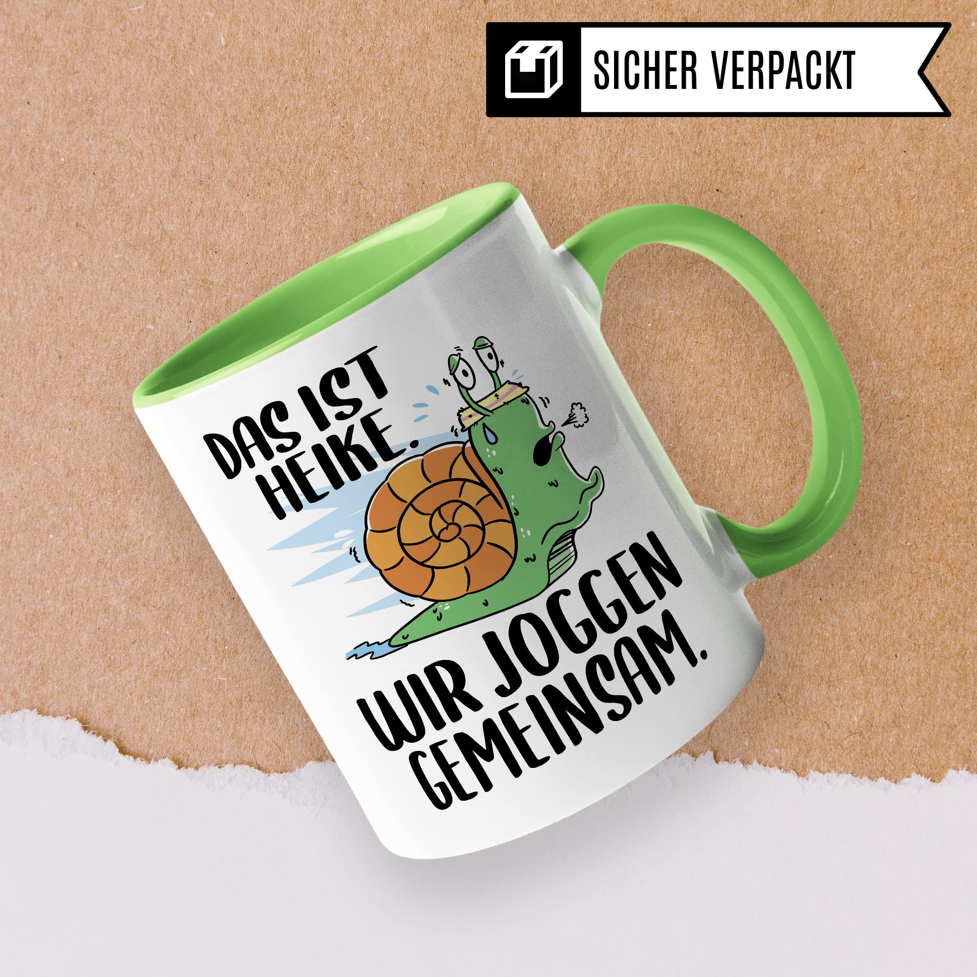 lustige Tasse Humorvolle Kaffeetasse mit Spruch Kaffee-Becher Witz Schnecke Joggen Spruch Geschenk-Idee Das ist Heike