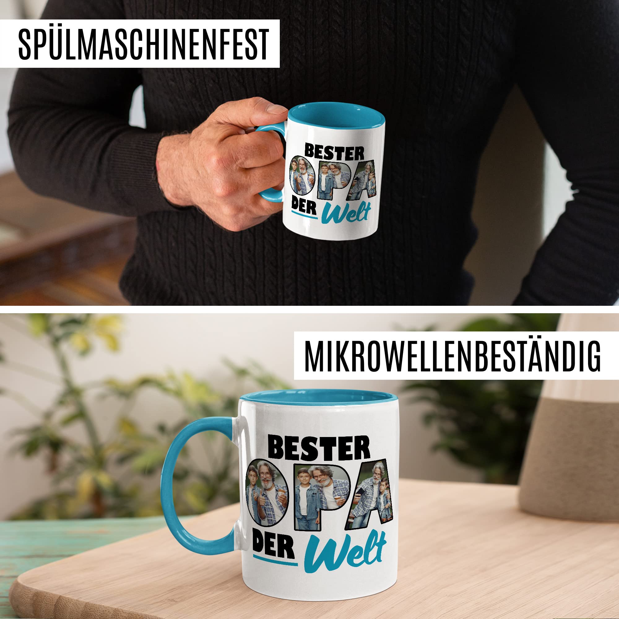 Opa Tasse personalisierbar mit Bild, Bester Opa der Welt, Geschenk personalisiert Großvater Spruch Enkelkinder schöner Spruch Geschenkidee Kaffeetasse Enkel