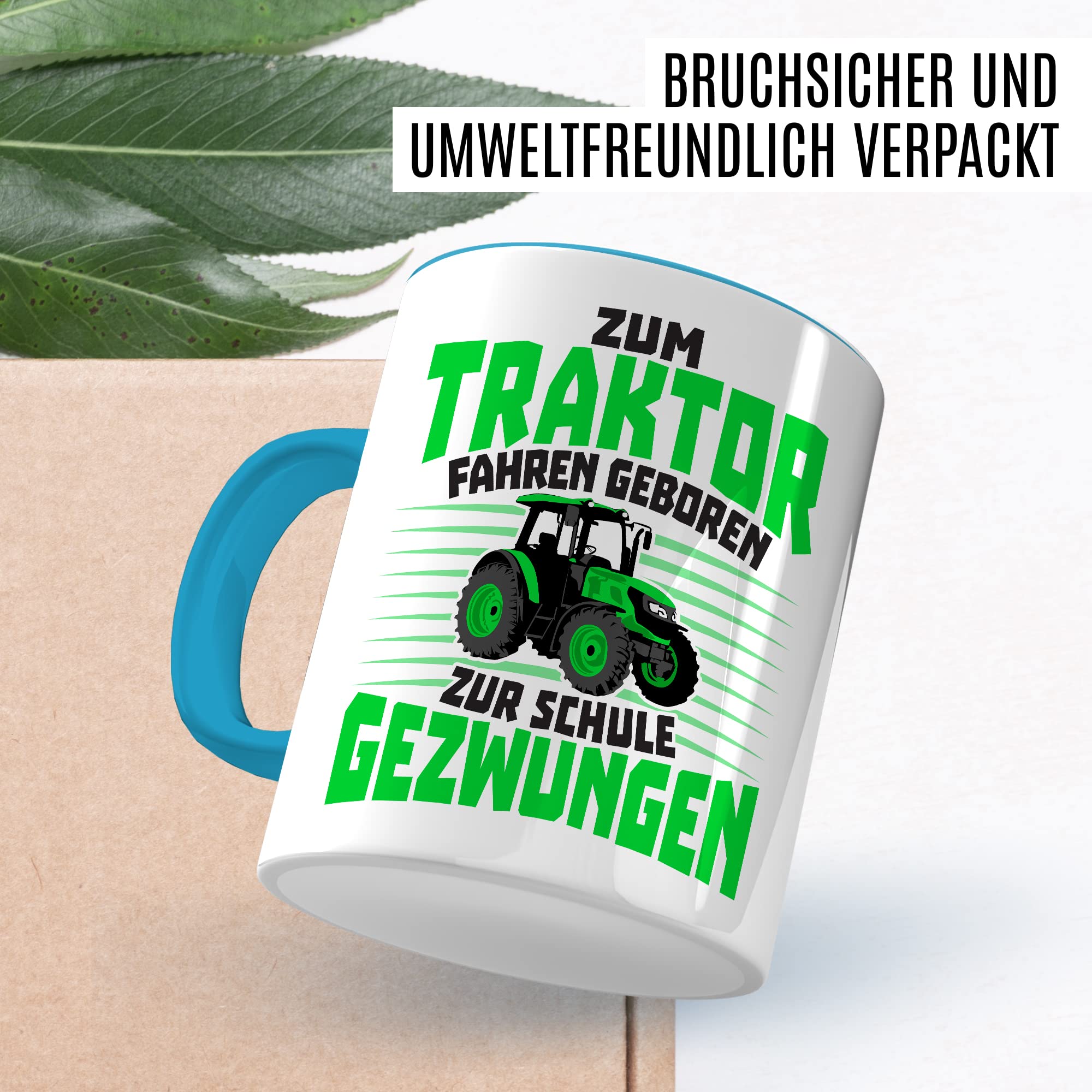 Tasse Bauer Geschenk, Zum Traktor fahren geboren - Zur Schule gezwungen Geschenkidee Landwirt Kaffeetasse mit Spruch lustig Kaffee-Becher Witztasse Teetasse