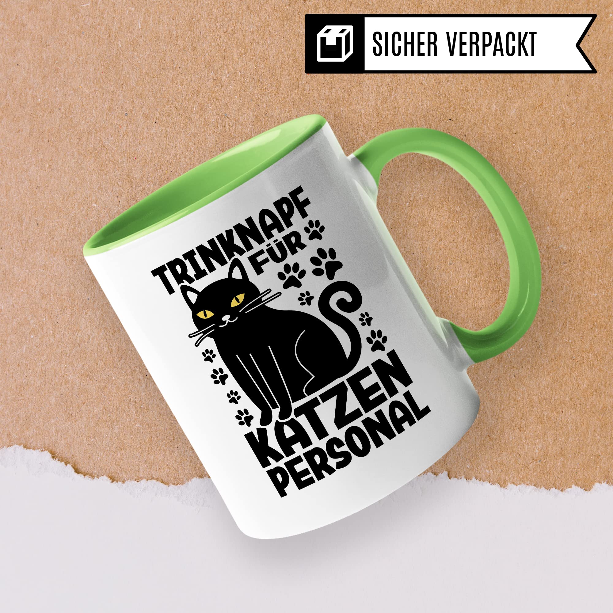 Katzen Tasse Kaffeetasse Humor Kaffee-Becher mit Spruch Katze Witz Katzenmama Trinknapf für Katzenpersonal Trinknapf Geschenk Geschenkidee für Katzenliebhaber Katzentasse Tasse fürs Büro