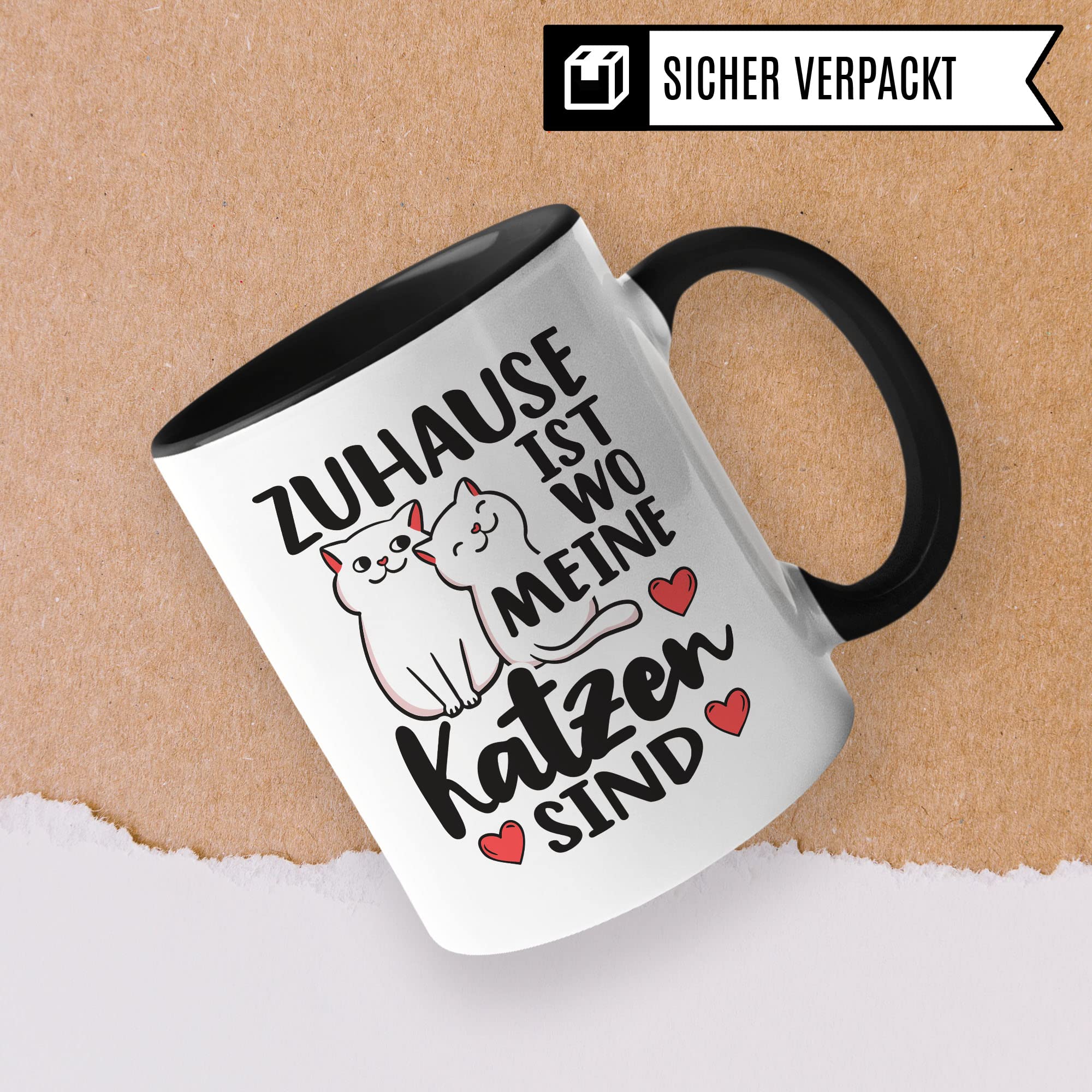 Tasse Katzen-Motiv, Zuhause ist wo meine Katzen sind Spruch, Süßes Geschenk Katzenliebhaber Katzen-Motiv, Geschenkidee Kollegen Freund Freundin, lustige Katze Kater Katzenfreund Büro-Tasse