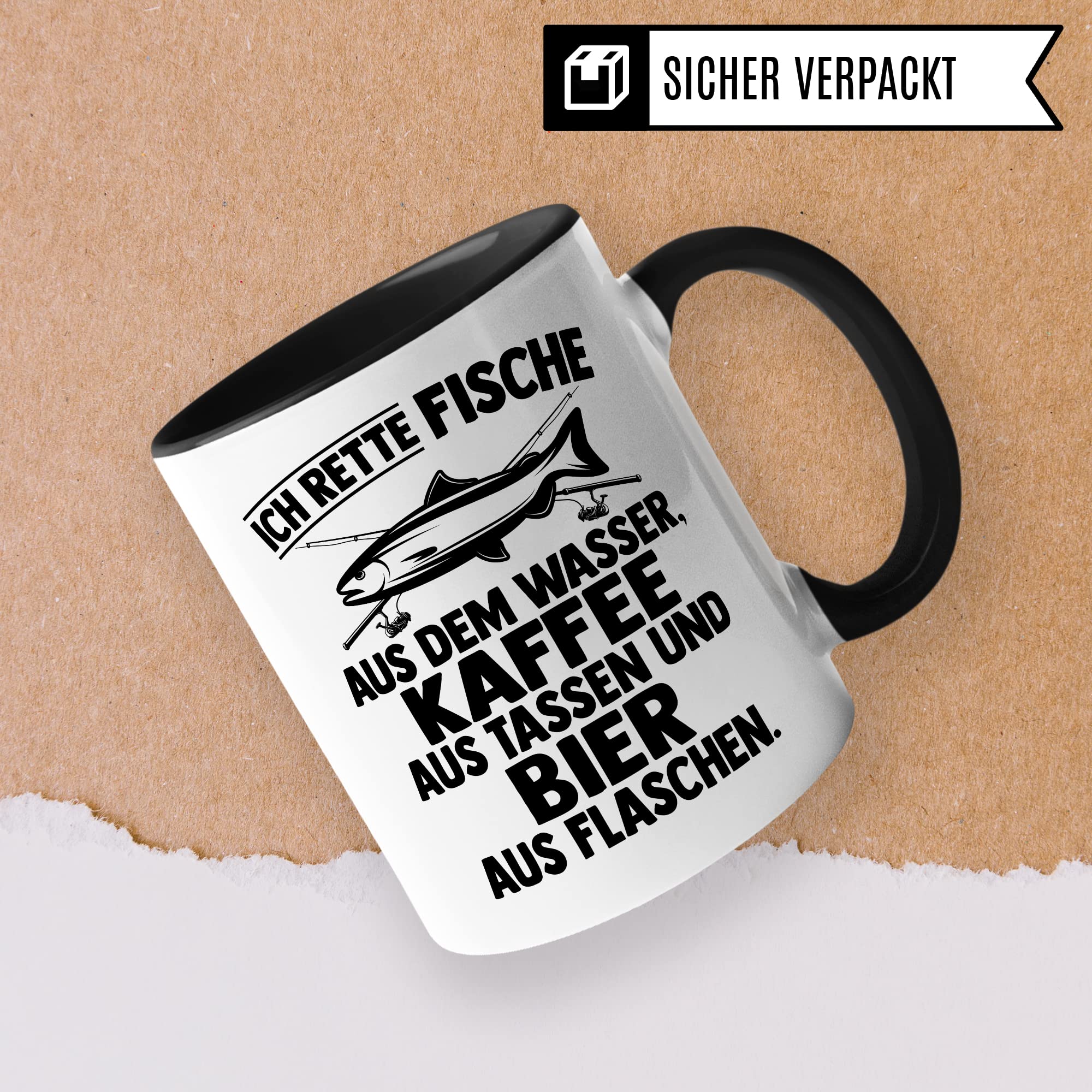 Angler Tasse Geschenk, Ich rette Fische aus dem Wasser, Kaffee aus der Tasse Bier aus der Flasche Geschenkidee Angler Fischer Kaffeetasse mit Spruch lustig Kaffee-Becher Fisch-Liebhaber