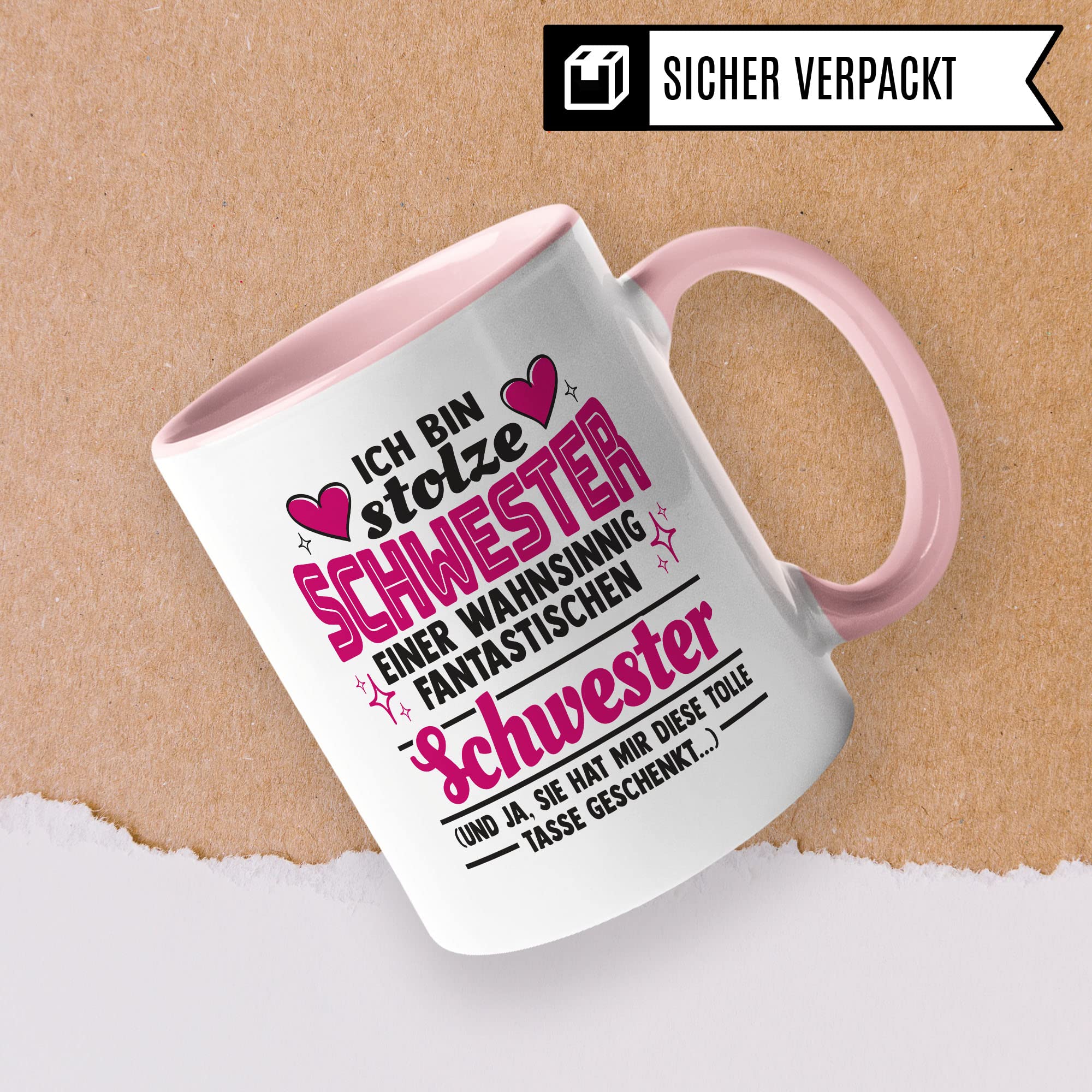 Tasse Schwester Geschenk, Ich bin stolze Schwester einer wahnsinnig fantastischen Schwester Geschenkidee Kaffee-Becher Kaffeetasse Teetasse Tasse mit Spruch lustig Geschwisterkind