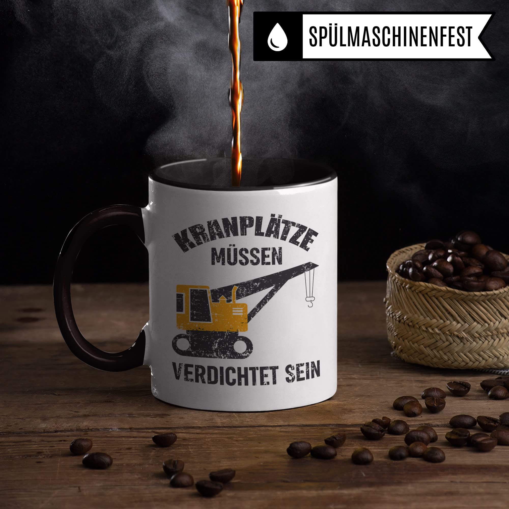 Baustelle Tasse, Bauarbeiter Spruch lustig Kran, Männer Kaffeetasse Geschenkidee, Kranfahrer Kaffeebecher, Bagger Becher, Humor Witz Geschenk für Baustelle