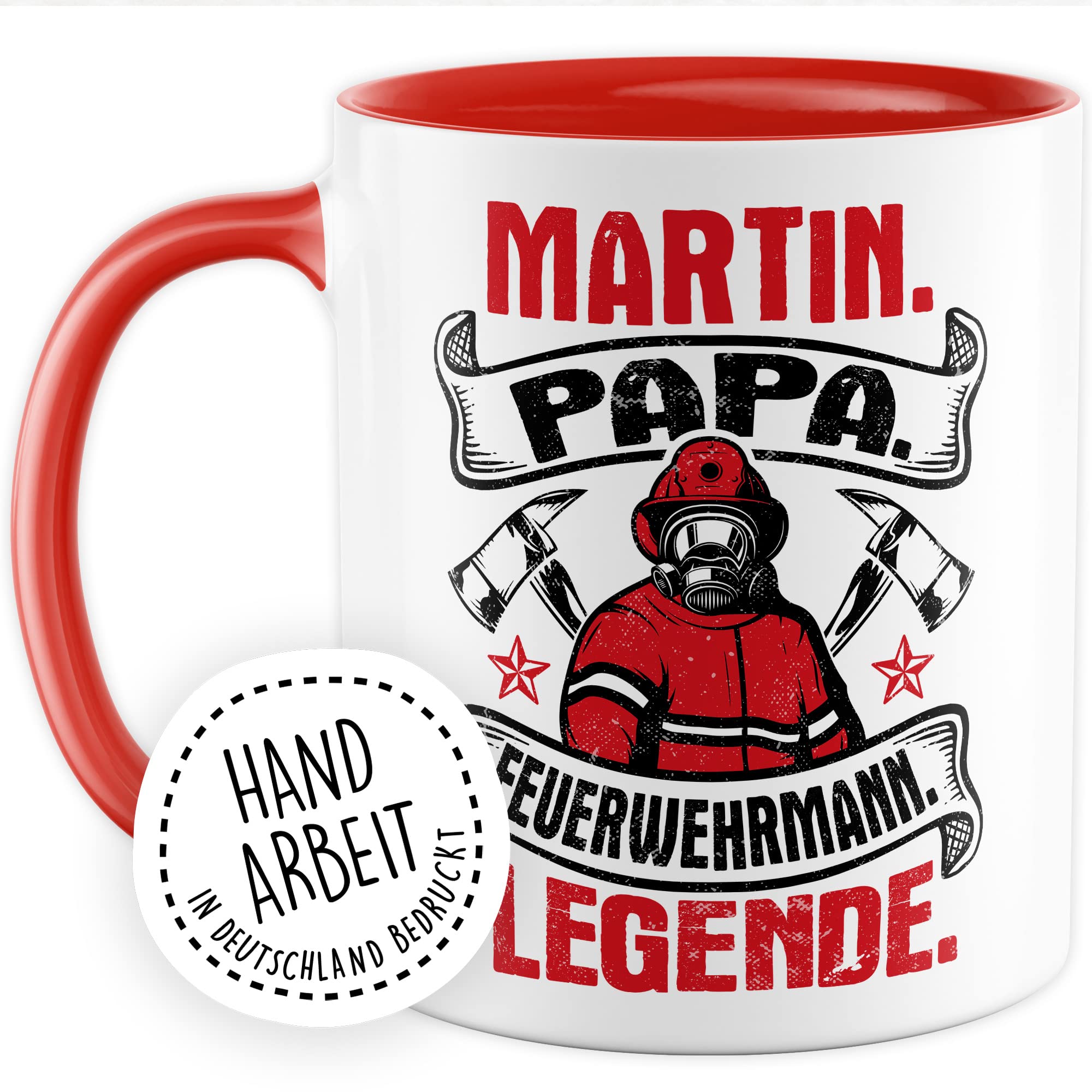 Feuerwehrmann Tasse Personalisierbar Geschenkidee Wunschname Kaffeetasse mit coolen Spruch Geschenk für Papa Vater Kaffeebecher Feuerwehr Becher