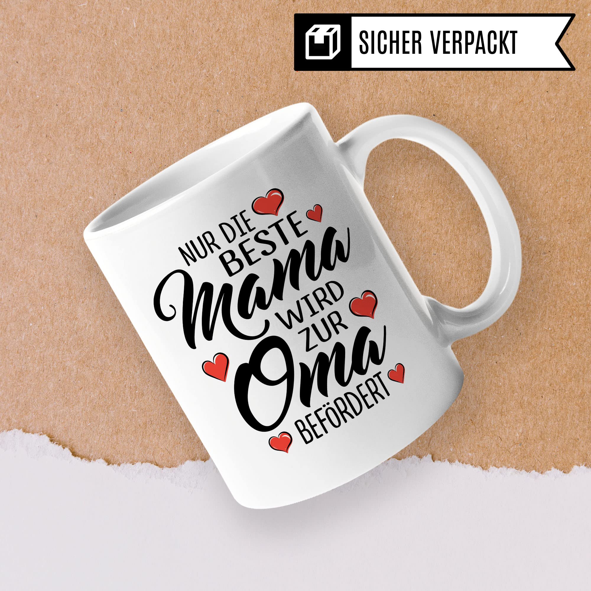 Oma Tasse mit Spruch, Nur die beste Mama wird zur Oma befördert, Geschenk Großmutter, Baby Ankündigung Reveal Geschenkidee Kaffeetasse Enkel