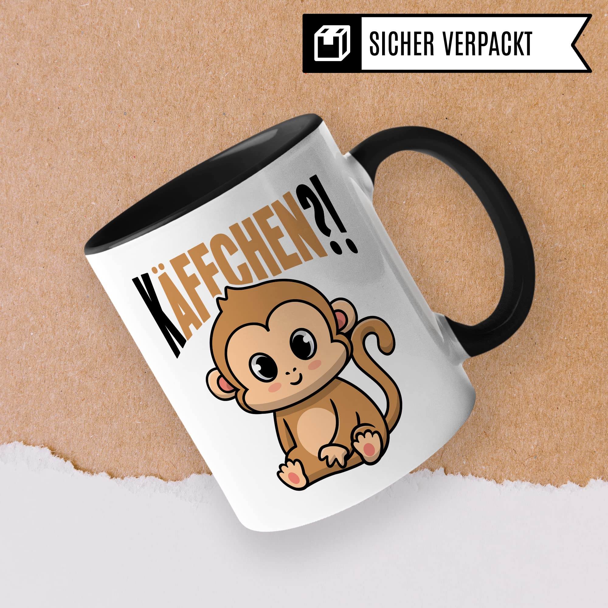 Käffchen Tasse Geschenk Kaffeetasse mit Spruch lustig Kaffee-Becher mit Affen-Motiv Teetasse Geschenkidee Kaffee-Liebhaber Kaffeetrinker und Kaffee-Fans Kaffee-Verehrer