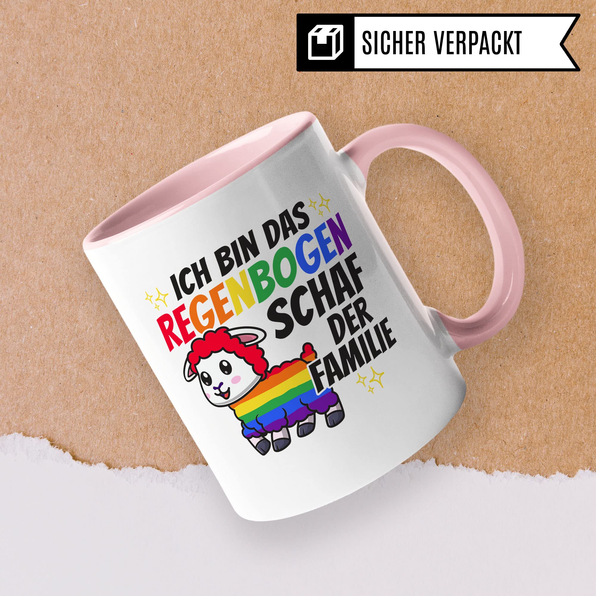 LGBTQI+ Tasse, Ich bin das Regenbogen Schaf der Familie, Gay Pride Geschenk Spruch lustig Motiv Geschenkidee Kaffeetasse outing LGBT queer schwul lesbisch Spruch