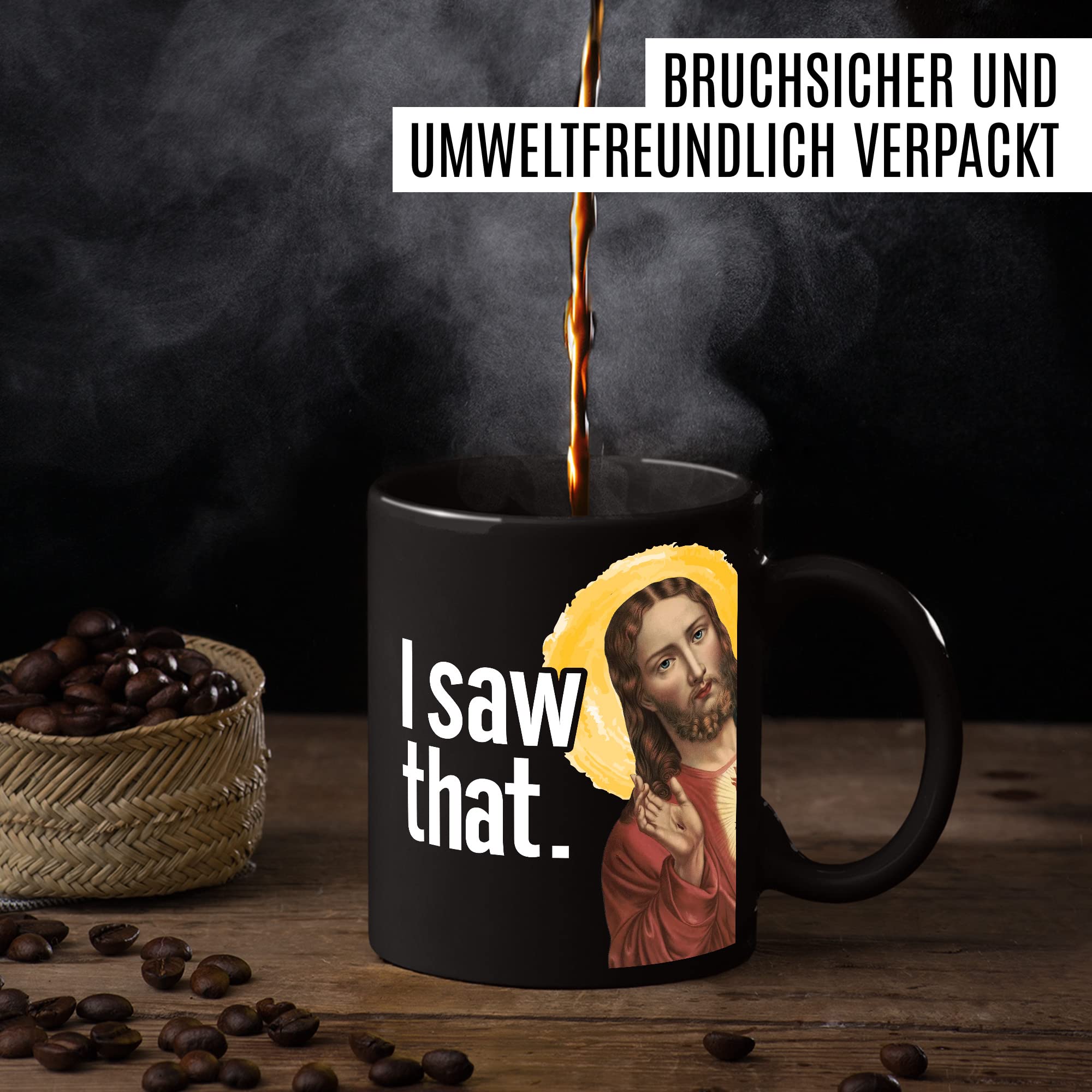 Jesus Tasse Meme Geschenkidee Humor Kaffeetasse mit lustigen Spruch Geschenk für Kollege Kaffeebecher Christus Peeking Becher