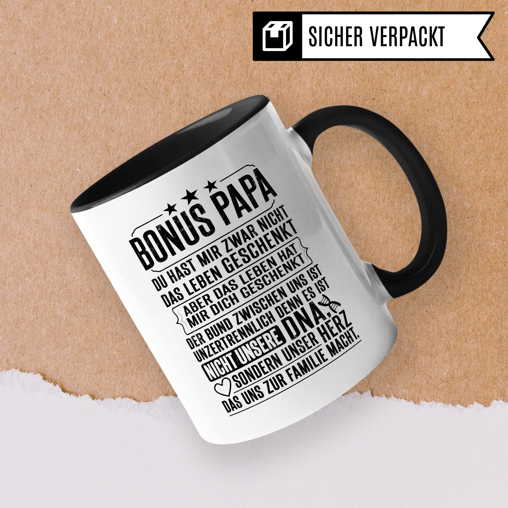 Stiefpapa Tasse Stiefsohn Stieftochter Geschenkidee Papa Kaffeetasse Geschenk für Stiefvater Kaffeebecher Bonuspapa Becher