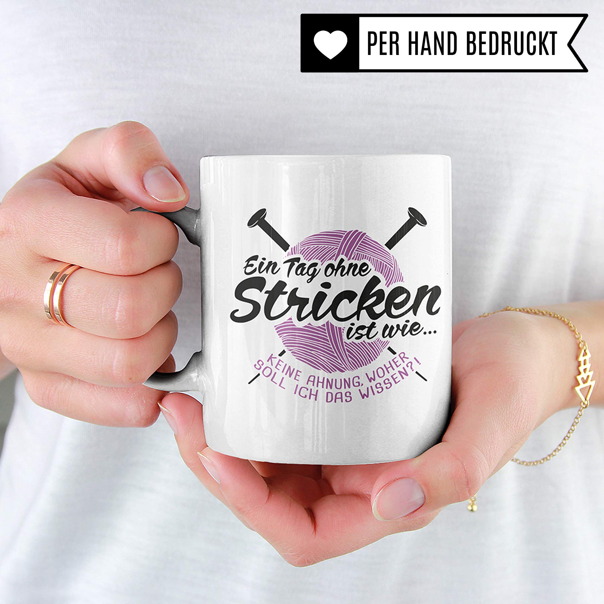 Pagma Druck Tasse Stricken Geschenk, Strickerin Spruch Geschenkidee Kaffeetasse Häkeln, Stricken Nadeln Handarbeit Becher (Weiß/Weiß)