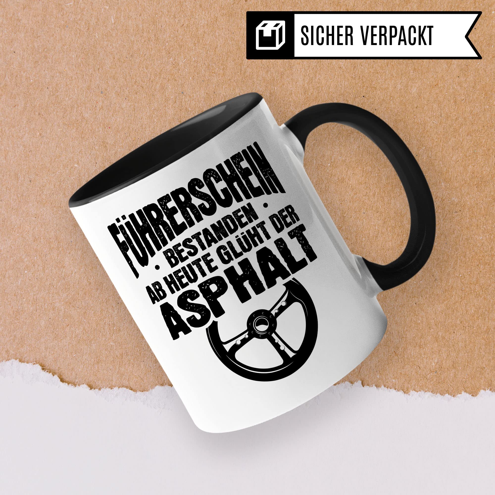 Tasse zum Führerschein Geschenk für Führerschein-Prüfung bestanden Ab Heute Glüht Der Asphalt Mann Junge Deko Kaffeetasse Fahrprüfung lustig Kaffee-Becher