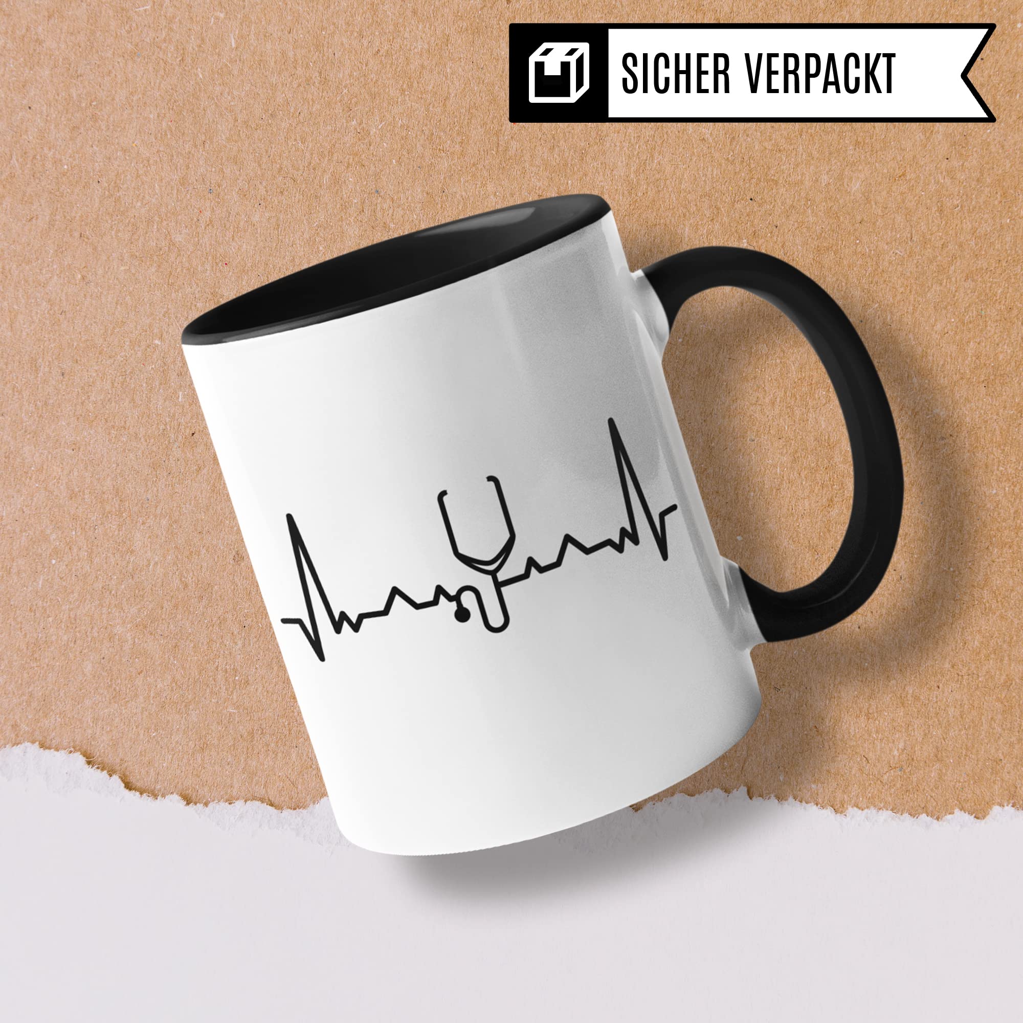 Tasse Stethoskop, Geschenk Arzt & Ärztin, Doktor & Doktorin Kaffeetasse mit stethoskop Herzschlag Motiv, Humanmedizin Mediziner Medizinstudent Geschenk-Idee Arzt Kaffee-Becher