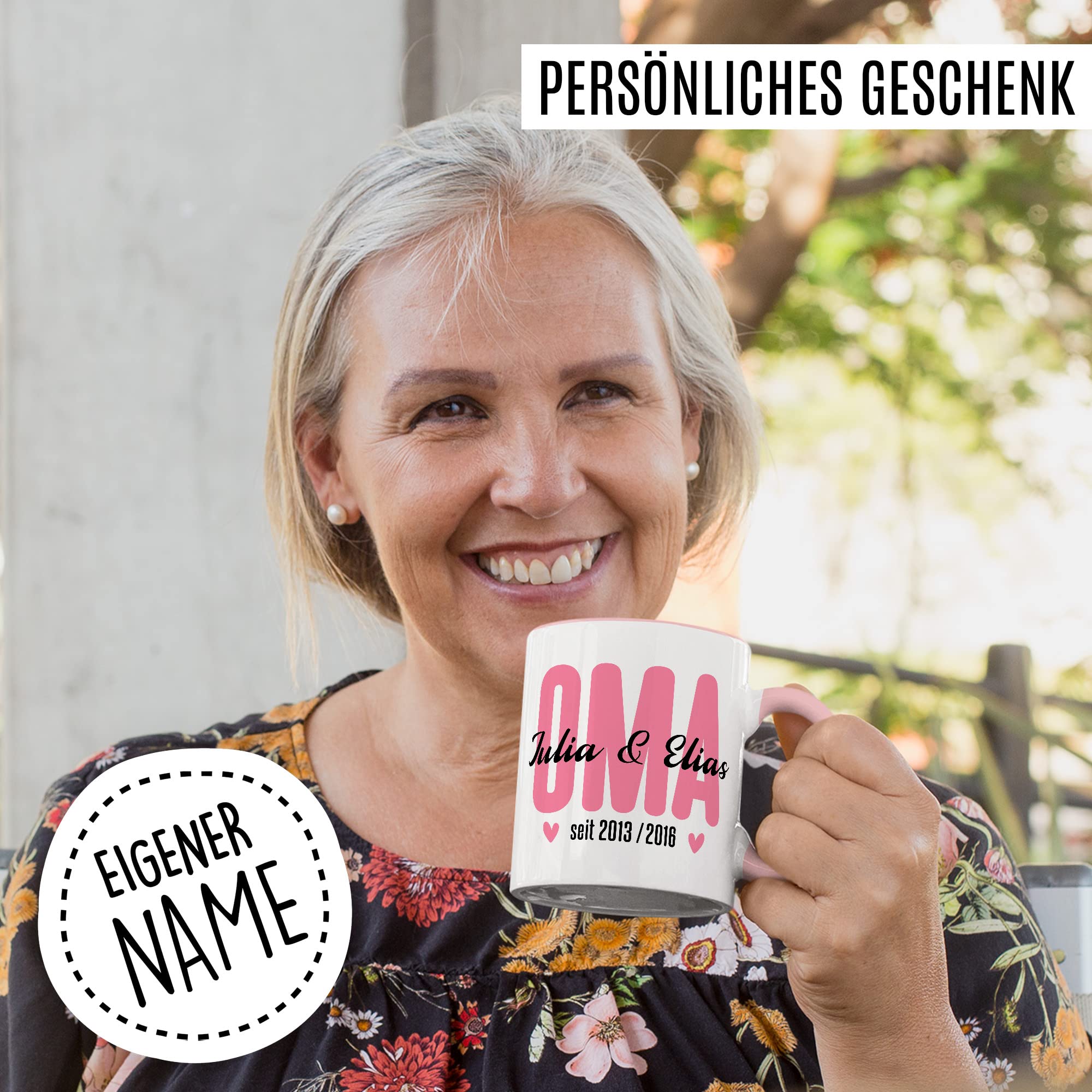 Oma Tasse mit Enkelnamen und Geburtsjahr Geschenkidee Personalisierbar Kaffeetasse Geschenk für Großmutter Kaffeebecher Enkel Becher