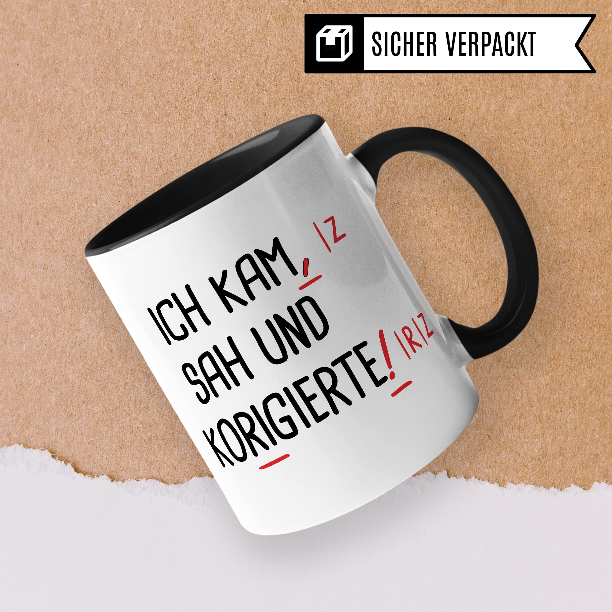 Pagma Druck Lehrer Tasse lustig: Ich kam, SAH und korrigierte | Tasse für Lehrerin & Lehrer Geschenk | Geschenkidee Schule Deutschlehrer Deutschlehrerin Lehramt Kaffeetasse