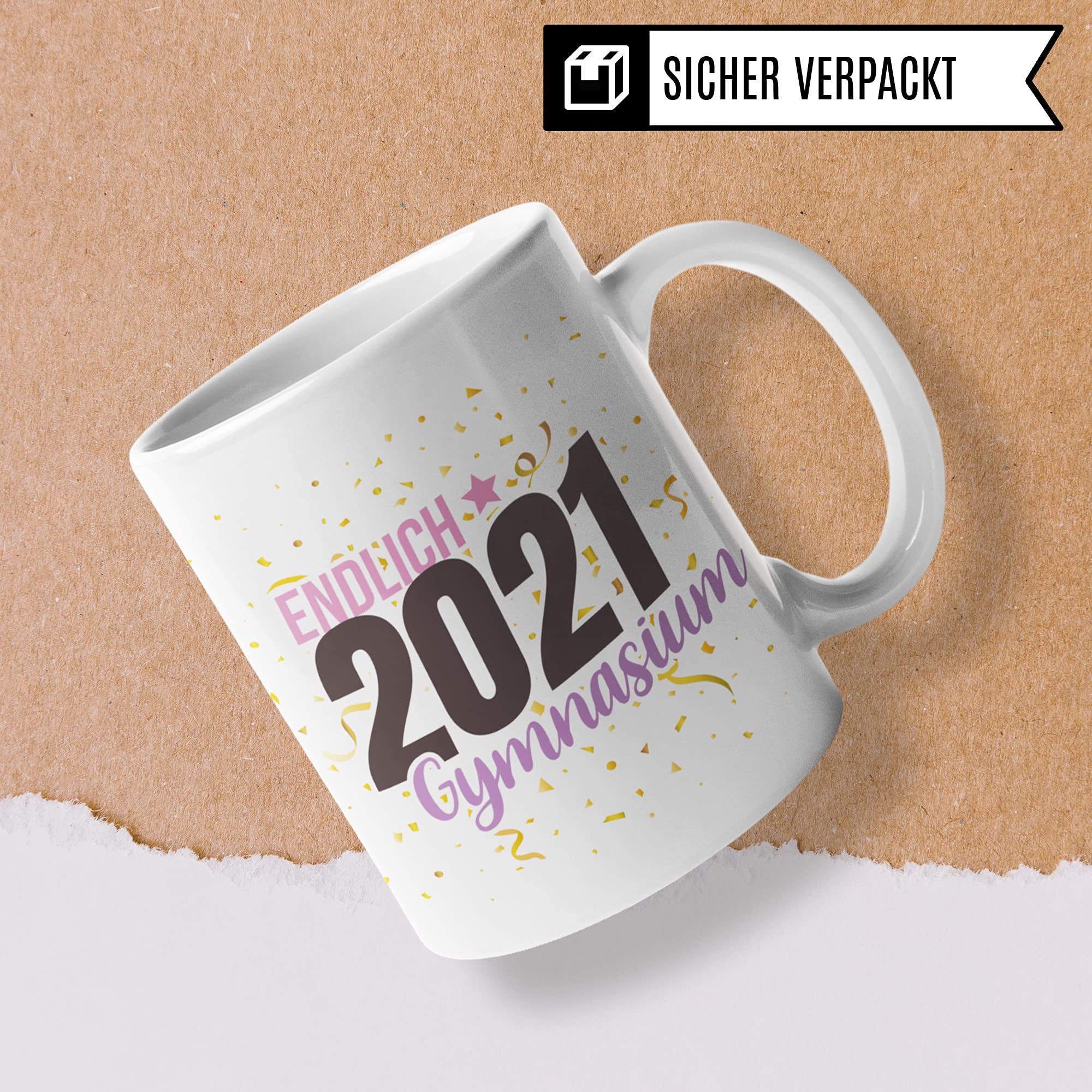 Tasse Gymnasium 5. Klasse, Geschenk Schulwechsel Übergang, Geschenkidee Übertritt Gymnasiastin, Kakaobecher Schule Schülerin Mädchen Gymi Becher