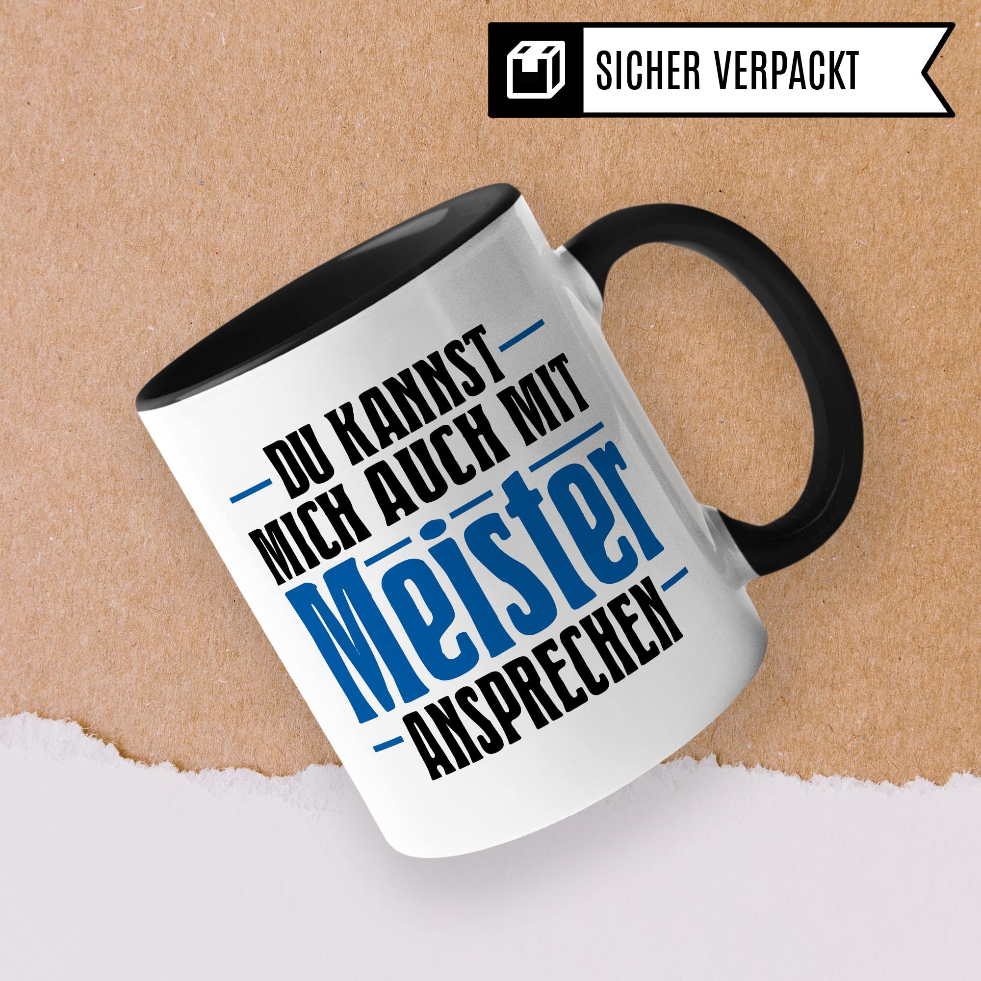 Meister Tasse Handwerksmeister Kfz Bestanden Meister-Prüfung Geschenk Kaffeetasse Humor Witz Geschenkidee für Meisterlehre Industriemeister Handwerker Kaffee-Becher