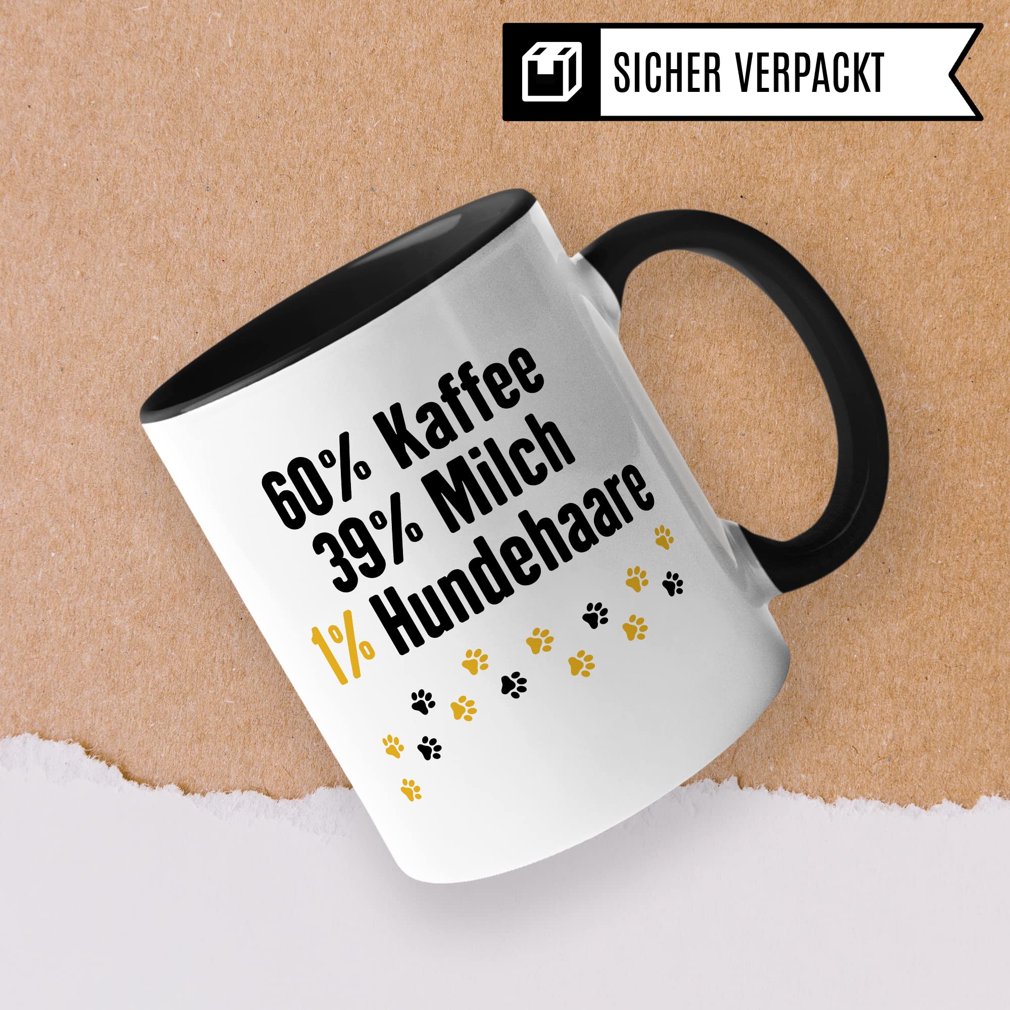 Hunde Tasse Spruch lustig, 60% Milch 39% Kaffee 1% Hundehaare Geschenk Hundehalter Geschenkidee Hundebesitzer Kaffee-Becher Herrchen Teetasse Kaffeetasse Hundeliebhaber