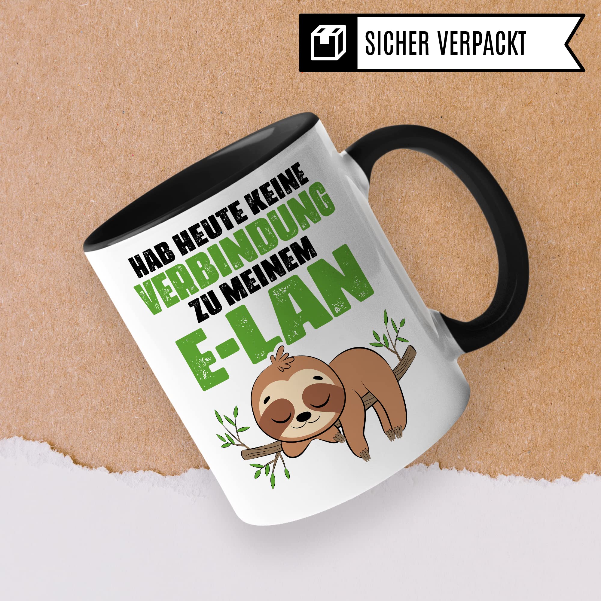 Tasse lustig Geschenk, Hab heute keine Verbindung zu meinem E-lan Geschenkidee Kaffeebecher Kaffeetasse Tasse mit Spruch lustig Humor Witztasse Ironie Sarkasmus