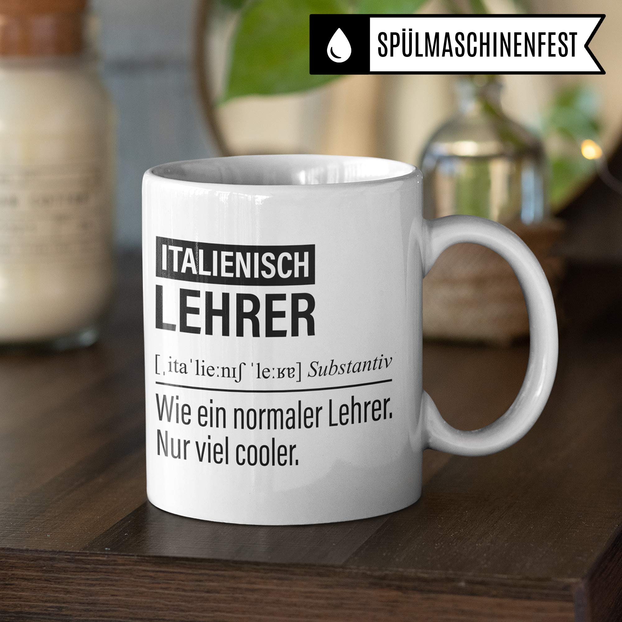 Italienisch Lehrer Tasse, Geschenk für Italienischlehrer, Kaffeetasse Geschenkidee Lehrer, Kaffeebecher Lehramt Schule Italienisch Unterricht Witz