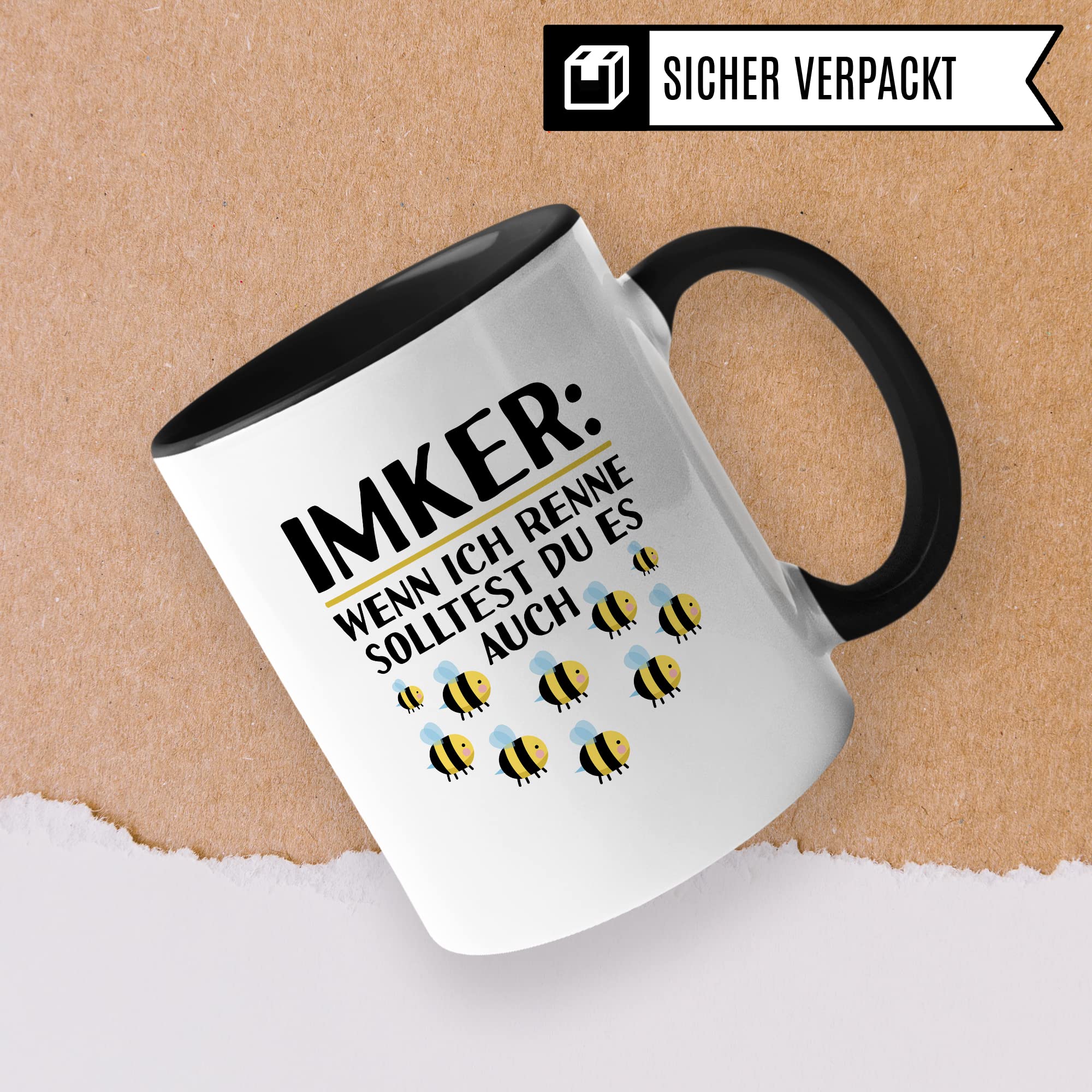 Tasse Imker Geschenk, Wenn ich renne solltest du es auch Geschenkidee Bienenzüchter Kaffee-Becher Tasse mit Spruch lustig Kaffeetasse Bienenvater Witztasse Humor Teetasse