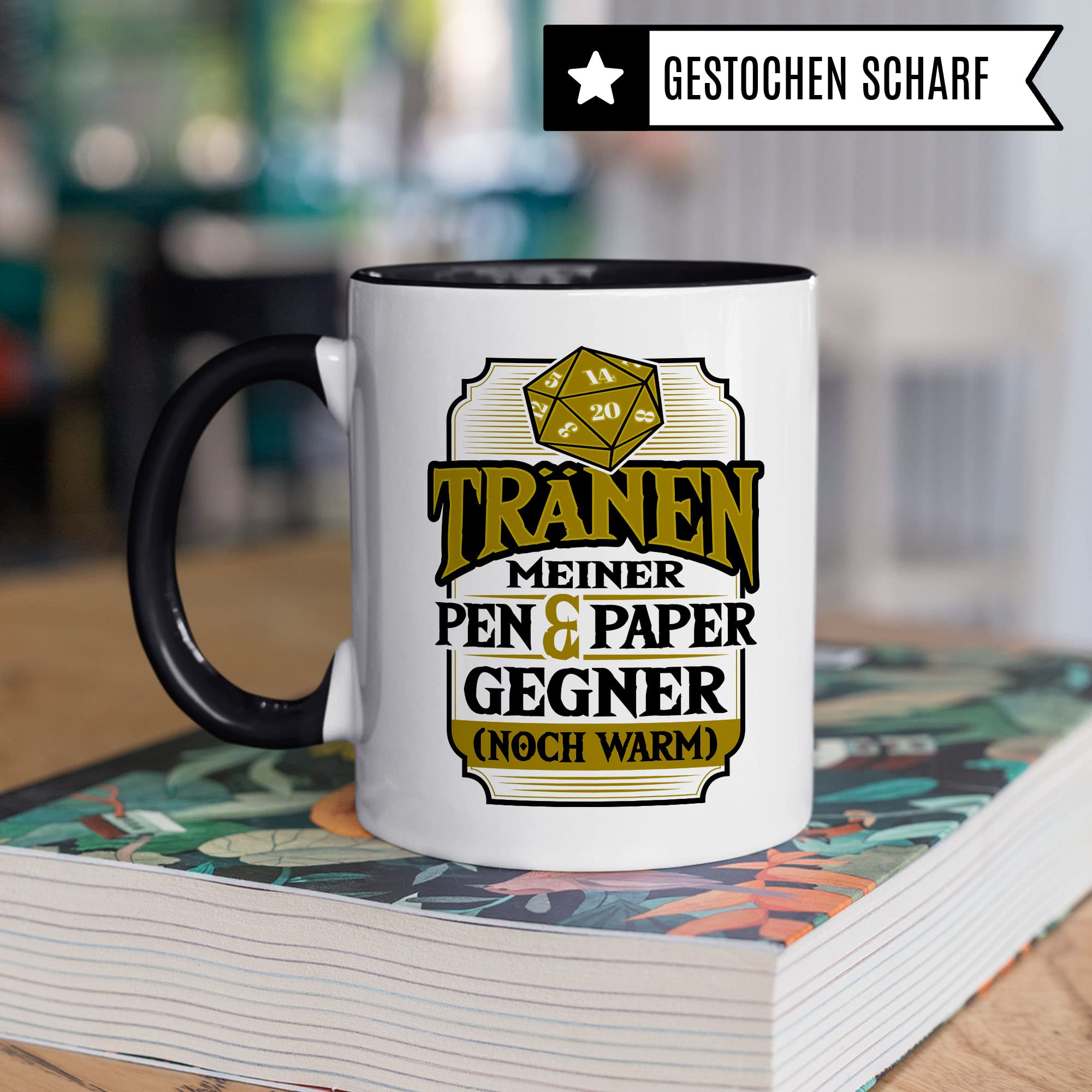 DnD Roleplay Tasse, Tränen meiner Pen & Paper Gegner (noch warm) Spruch, Rollenspiel Spruch D20 Dice Geschenk, Pen & Paper Tabletop D20 Motiv - RPG Dungeon Kaffee-Becher Geschenkidee