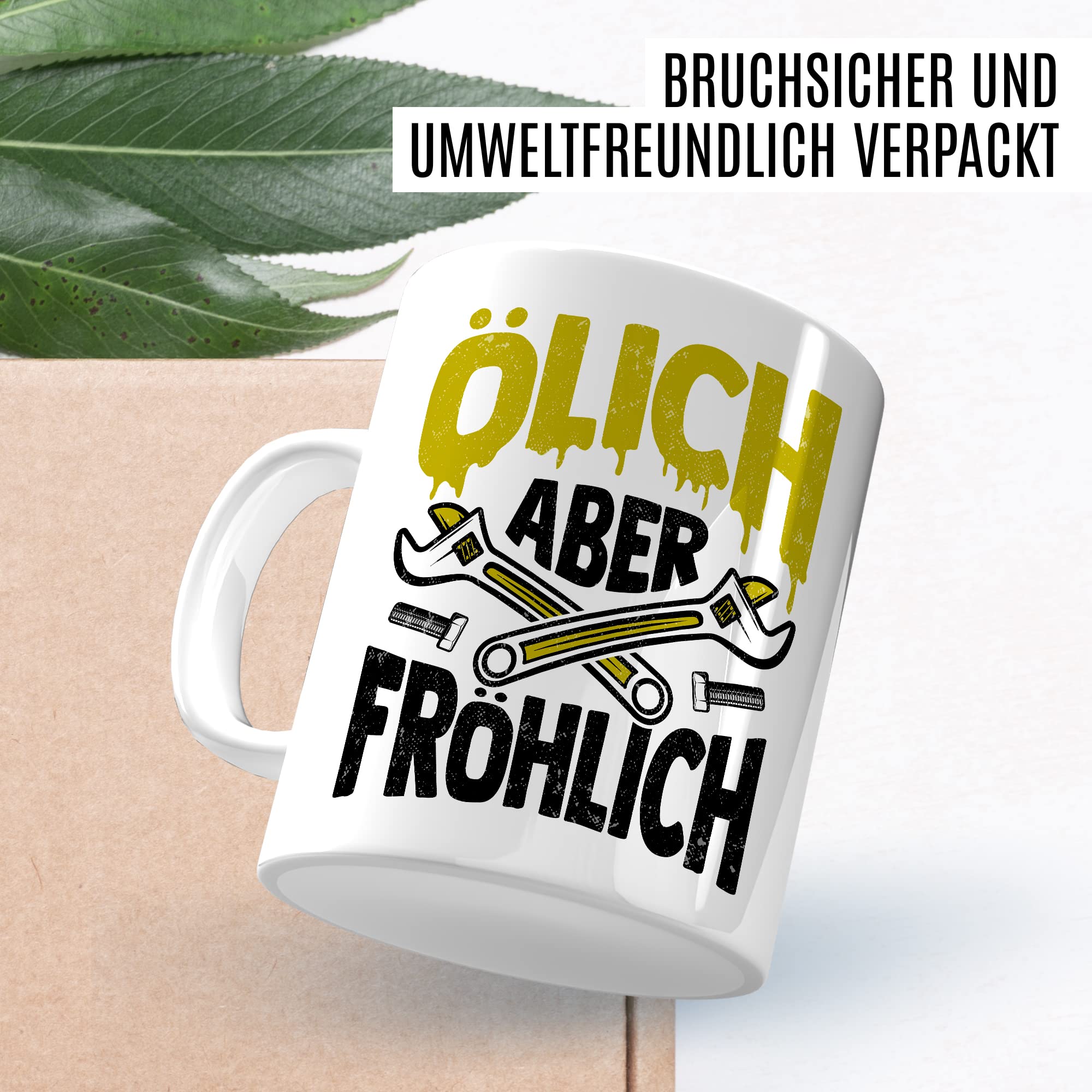 Tasse Mechatroniker Geschenk, Ölich aber Fröhlich Geschenkidee KFZ-Mechatroniker Kaffee-Becher Kaffeetasse Tasse mit Spruch lustig Mechaniker Schrauber Teetasse