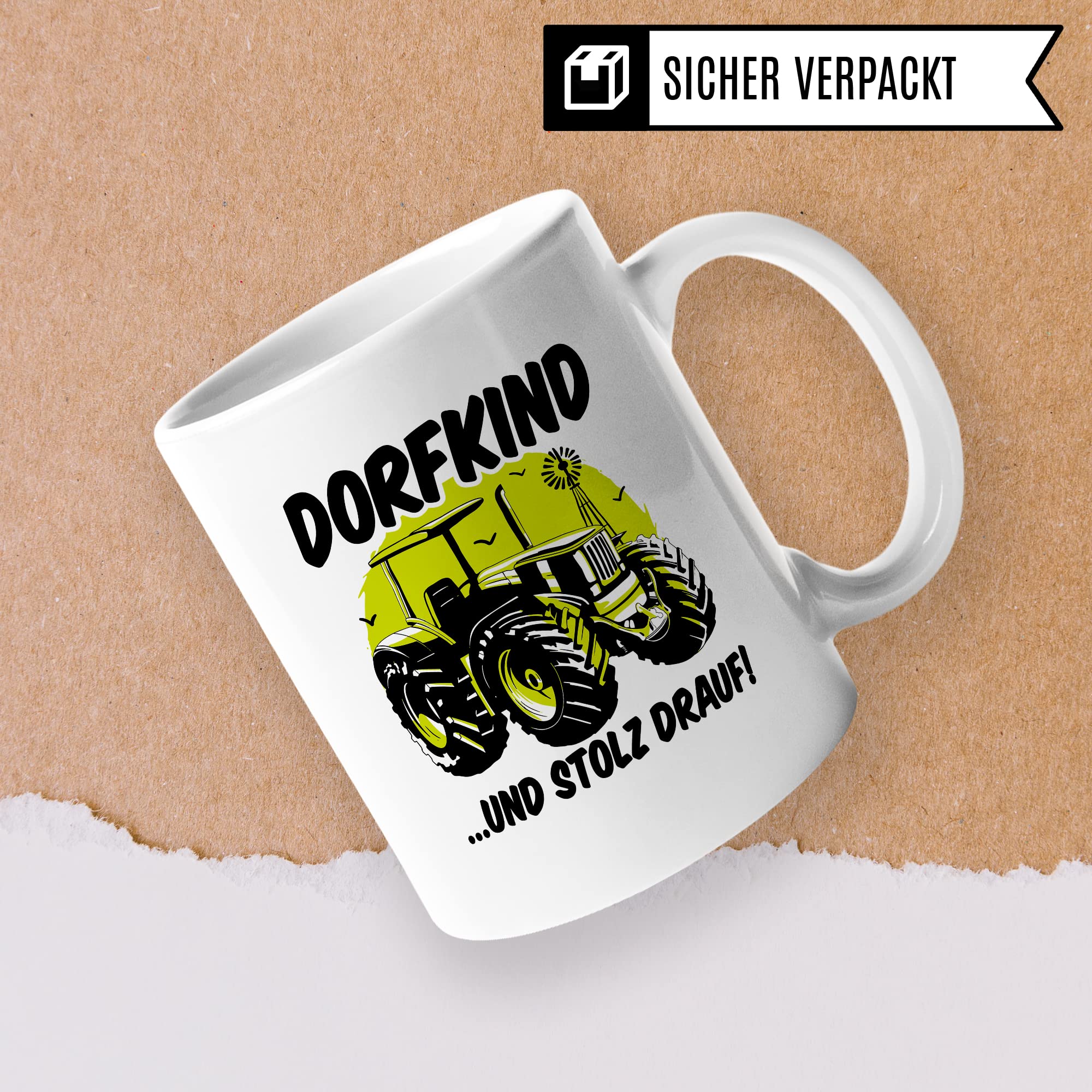 Tasse Dorfkind Geschenk, DORFKIND…UND STOLZ DRAUF Geschenkidee Dorfkinder Kaffeetasse mit Spruch lustig Kaffee-Becher Teetasse ländlich Humor Witztasse