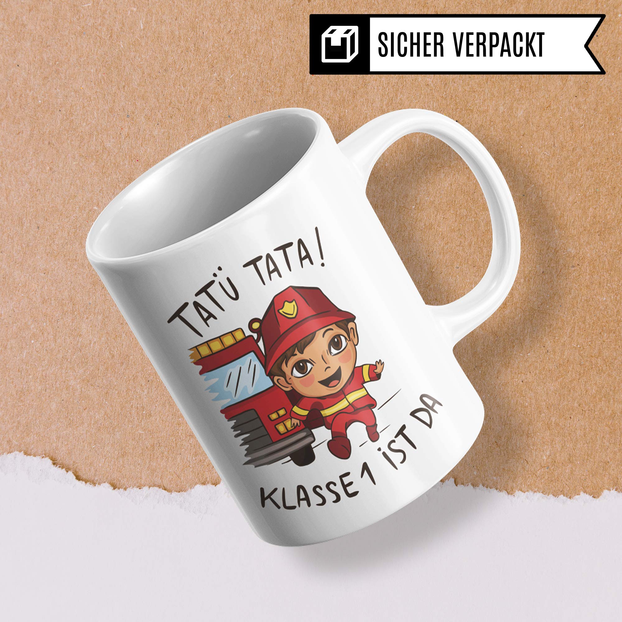 Pagma Druck Tasse Einschulung, Geschenke zur Einschulung, Junge & Mädchen Schulbeginn Schulanfang Becher, Einschulungsgeschenke Schulkind, Erster Schultag Deko Kakaotasse Feuerwehr