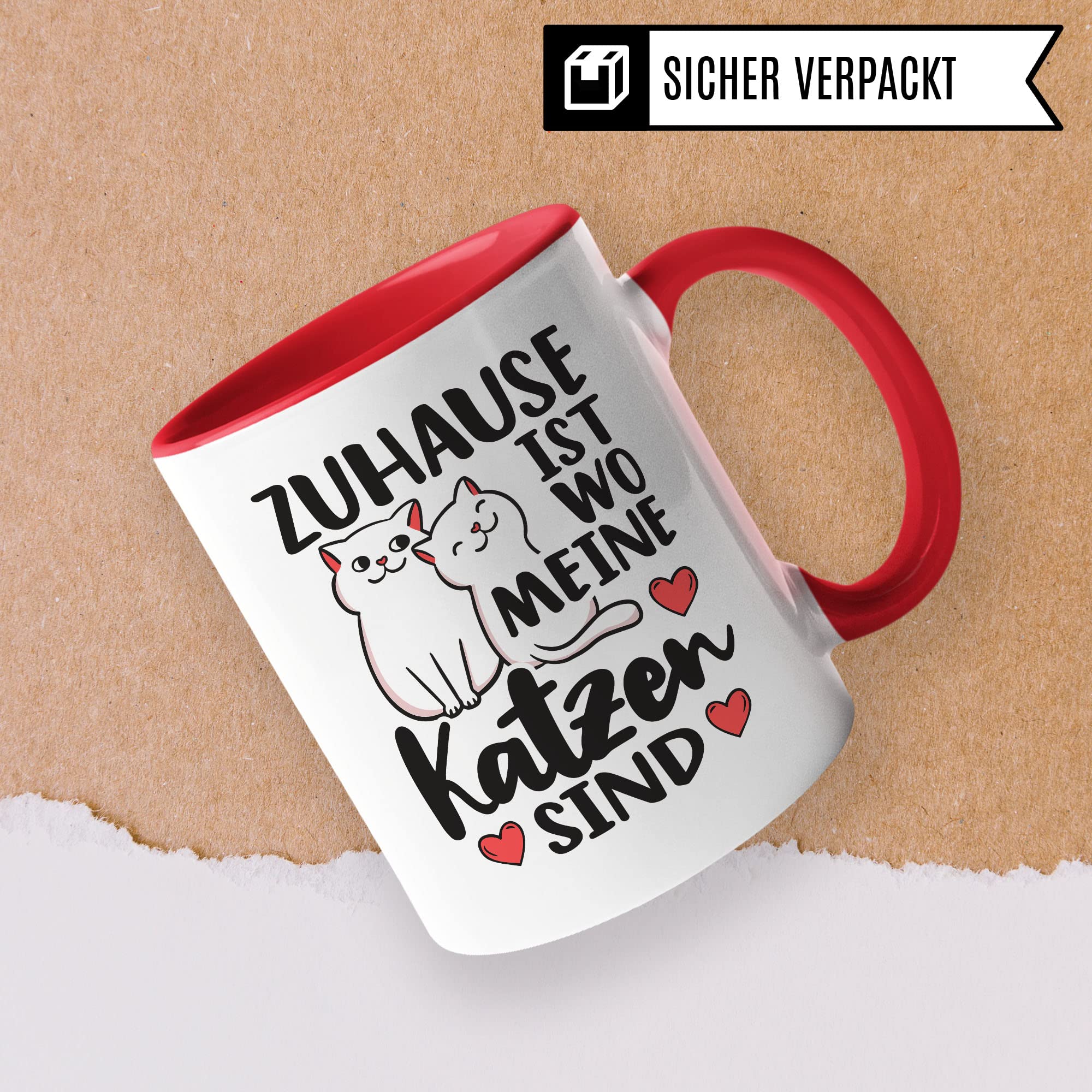 Tasse Katzen-Motiv, Zuhause ist wo meine Katzen sind Spruch, Süßes Geschenk Katzenliebhaber Katzen-Motiv, Geschenkidee Kollegen Freund Freundin, lustige Katze Kater Katzenfreund Büro-Tasse