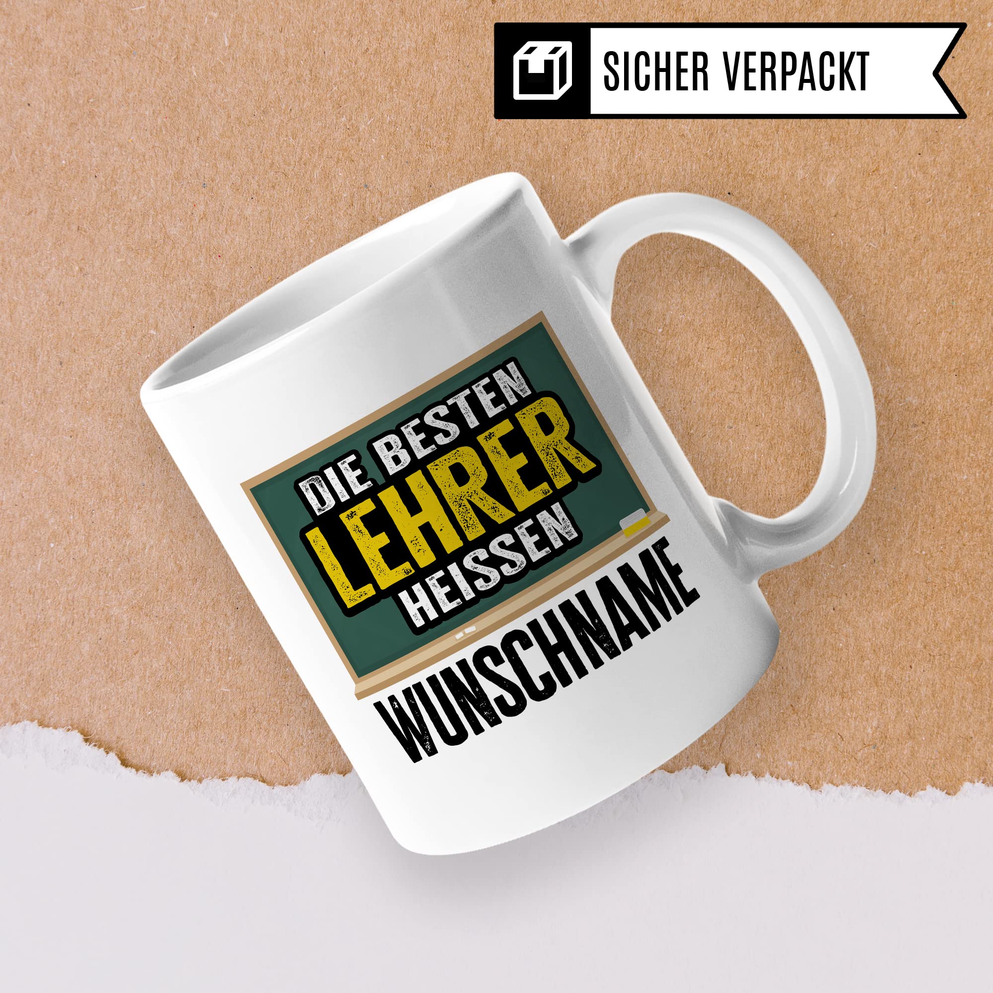 Bester Lehrer Tasse mit Spruch Geschenk Kaffee-Tasse personalisiert mit Namen Kaffee-Becher Lehrer lustig Geschenkidee Lehrerin personalisierbar Abschied Abschiedsgeschenk