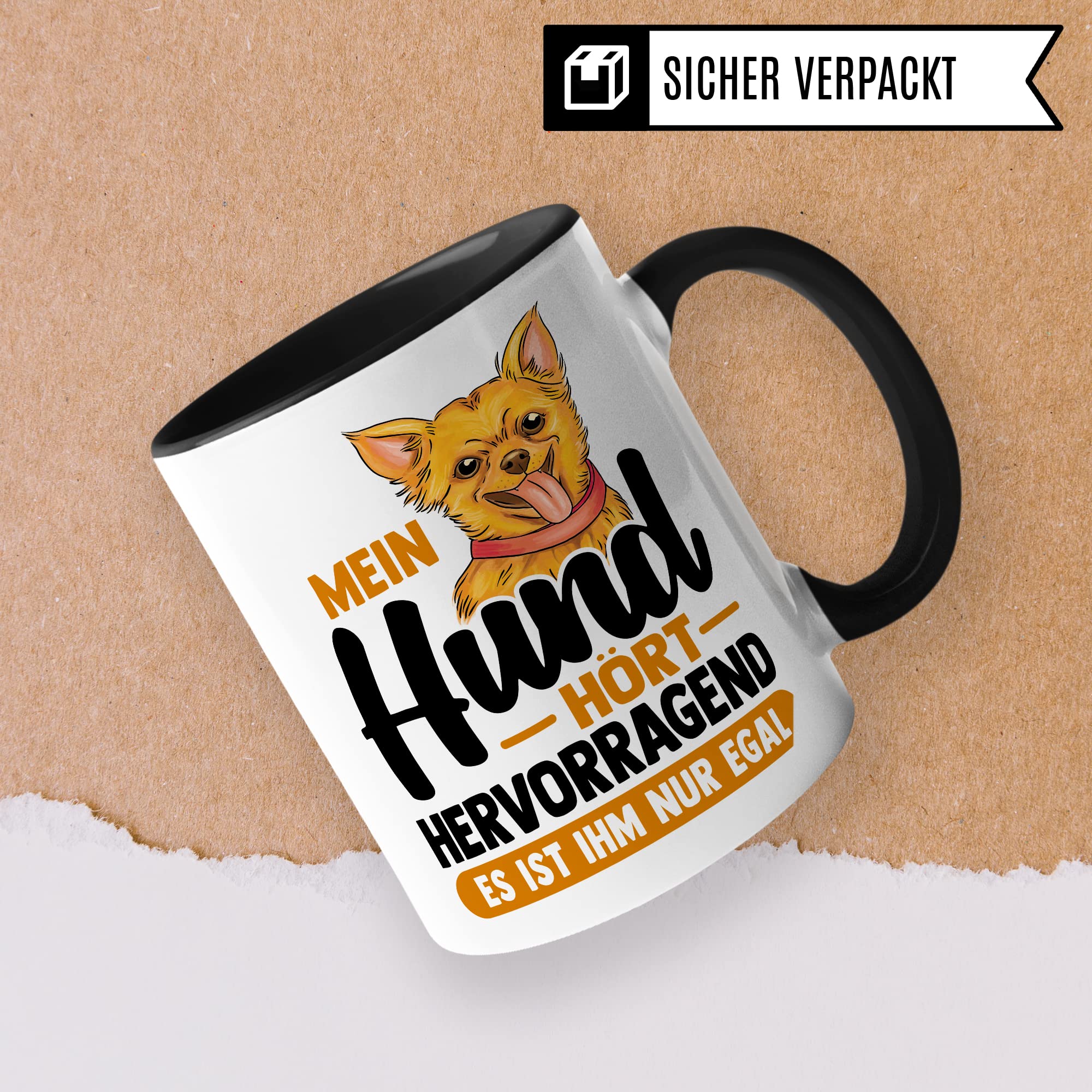 Tasse Hund Geschenk, Mein Hund hört hervorragend es ist ihm nur egal Geschenkidee Hundehalter Kaffee-Becher Kaffeetasse mit Spruch lustig Hundebesitzer Teetasse Herrchen