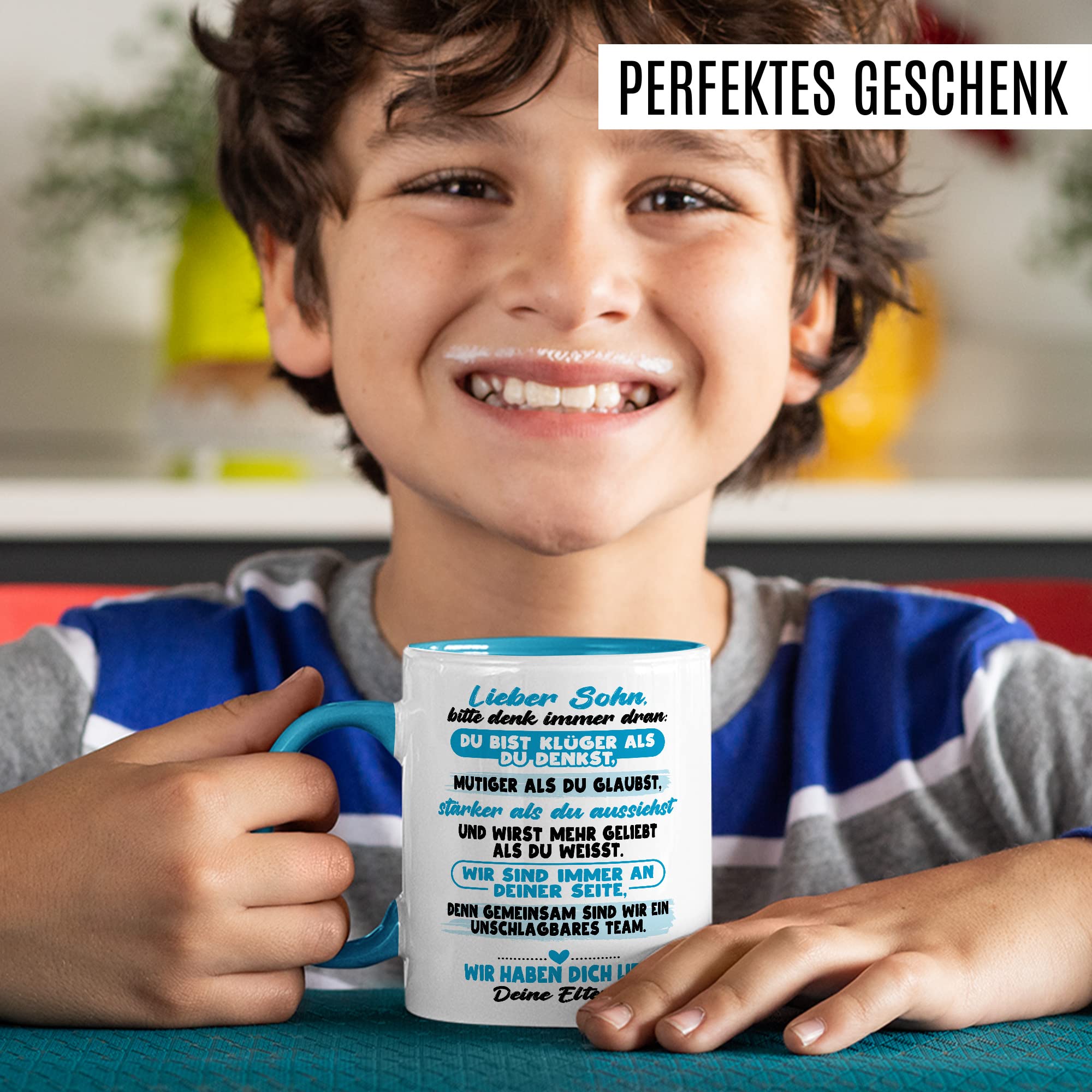 Sohn Auszug Tasse Einweihungsgeschenk Kaffeetasse Eltern ausziehen Kaffee-Becher Vater Mutter Geschenk eigene Wohnung Geschenkidee Umzug Kind Wir haben dich Lieb Spruch