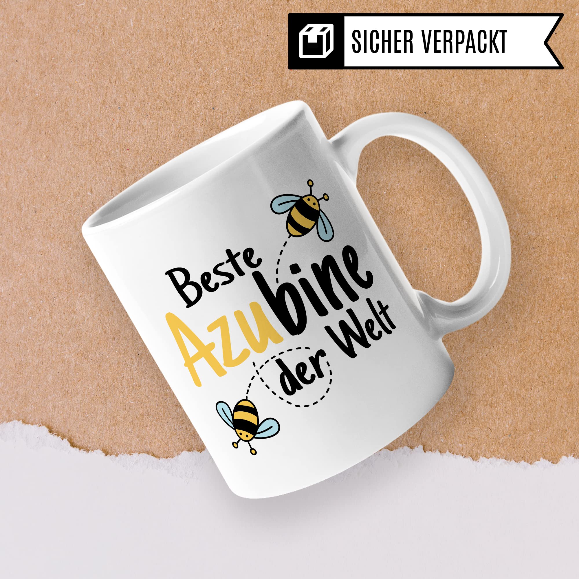 Tasse Azubine Kaffeetassen Azubi Ausbildung Kaffee-Becher Lehrling Ausbildung Beste Azubine der Welt Spruch Becher Geschenkidee Azubine-Geschenk Auszubildende Auszubildender Biene