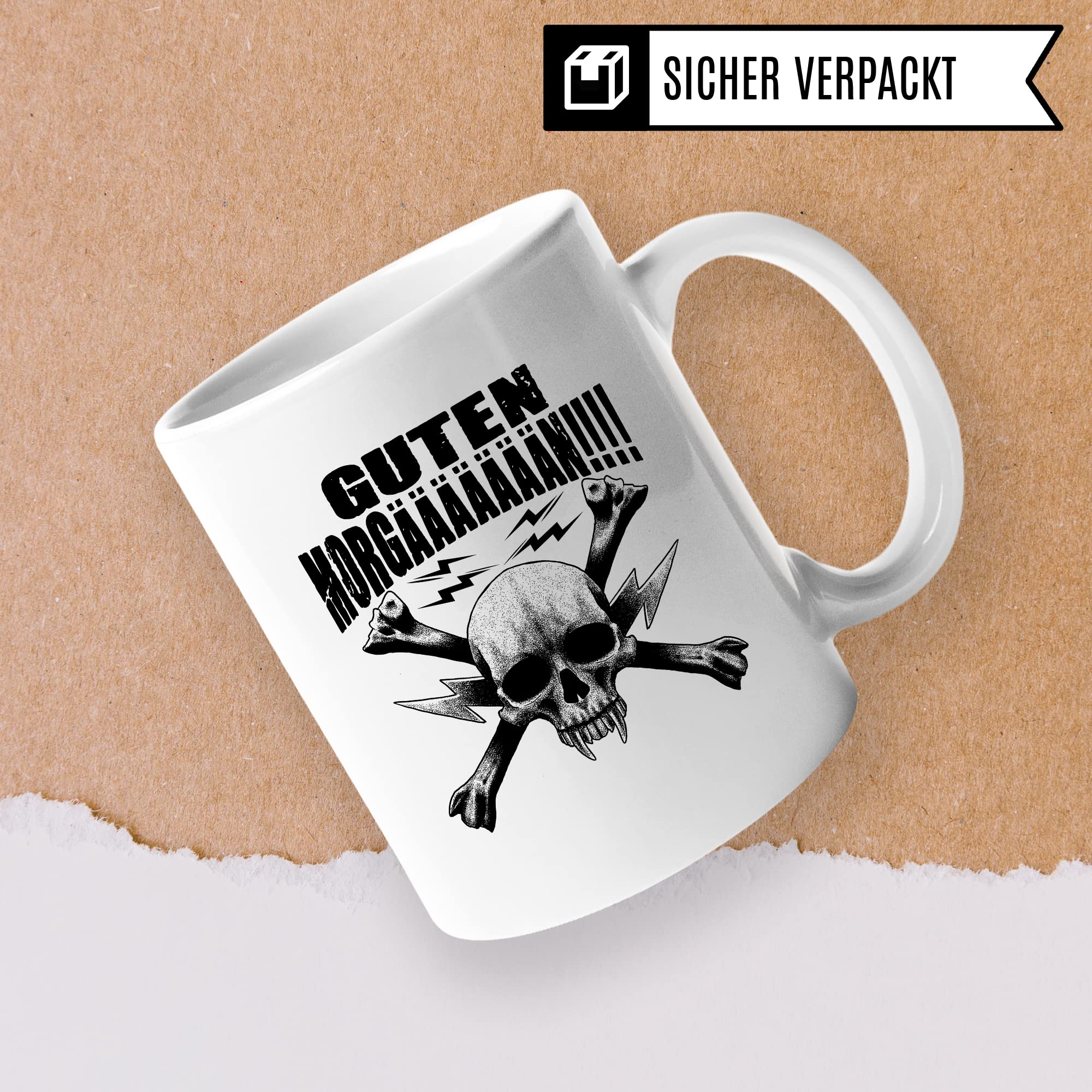 Tasse lustig Heavy Metal Rocker Kaffeetasse Metal Fan Geschenkidee Kaffee-Becher Metalic Rocker Geschenk Spruch lustig Humor Teetasse Witz GUTEN MORGÄÄÄN!!