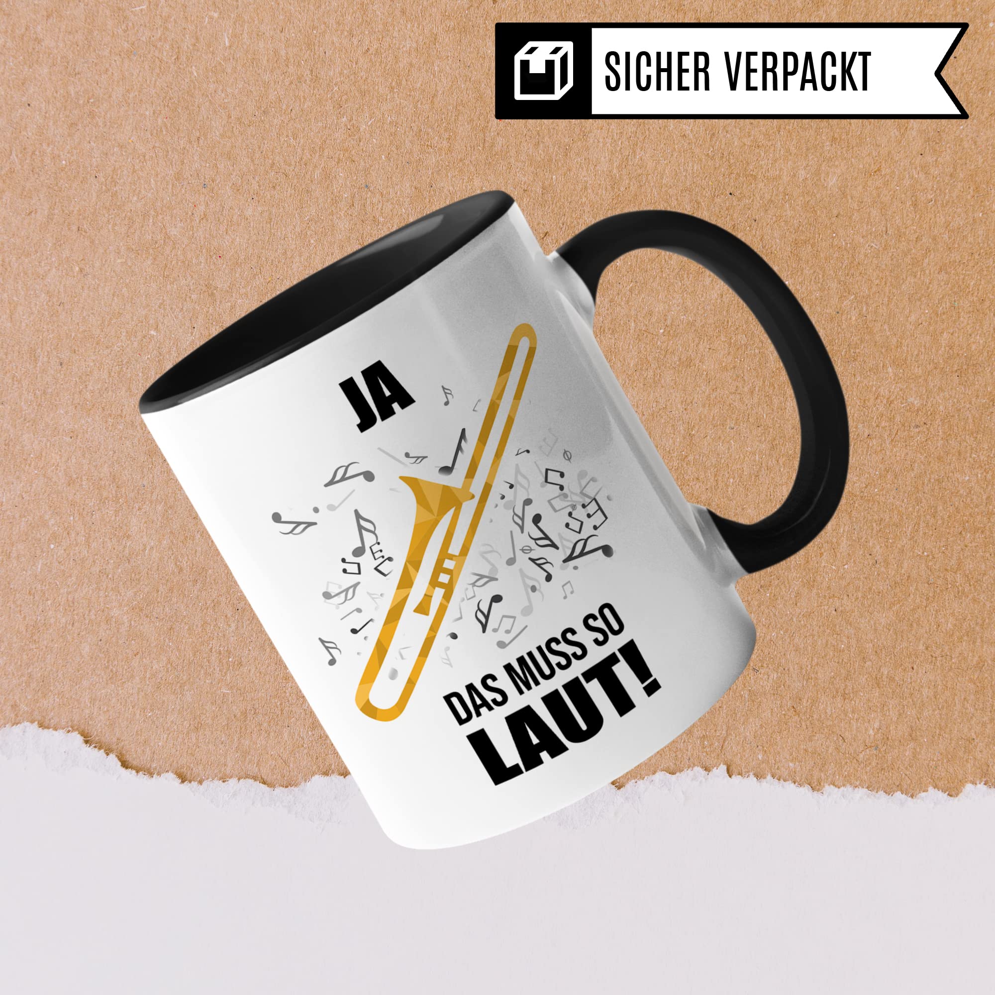 Posaune Tasse - Musik Geschenk für Posaunist - Kaffeetasse Musiker Posaunenspieler - Instrument Geschenkideen Becher Blechbläser Spruch Kaffeebecher