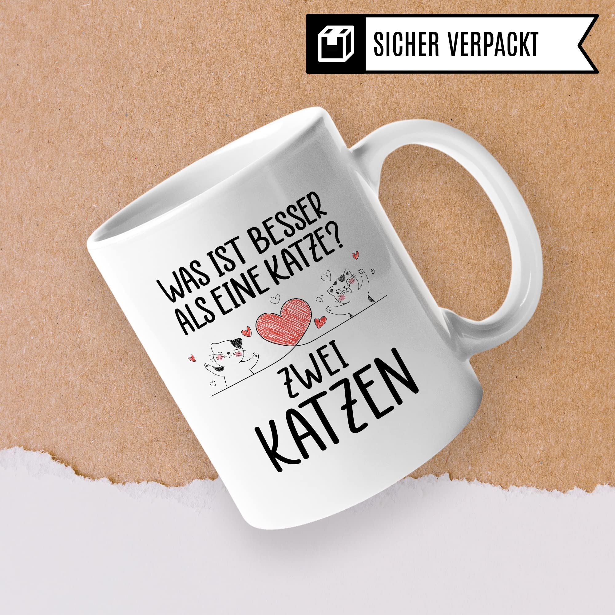 Katzen Tasse Kaffeetasse Humor Kaffee-Becher mit Spruch Katze Witz Katzenmama Geschenk Geschenkidee für Katzenliebhaber Kaffee und Katzen Kaffeeliebhaber Tasse fürs Büro Zwei Katzen