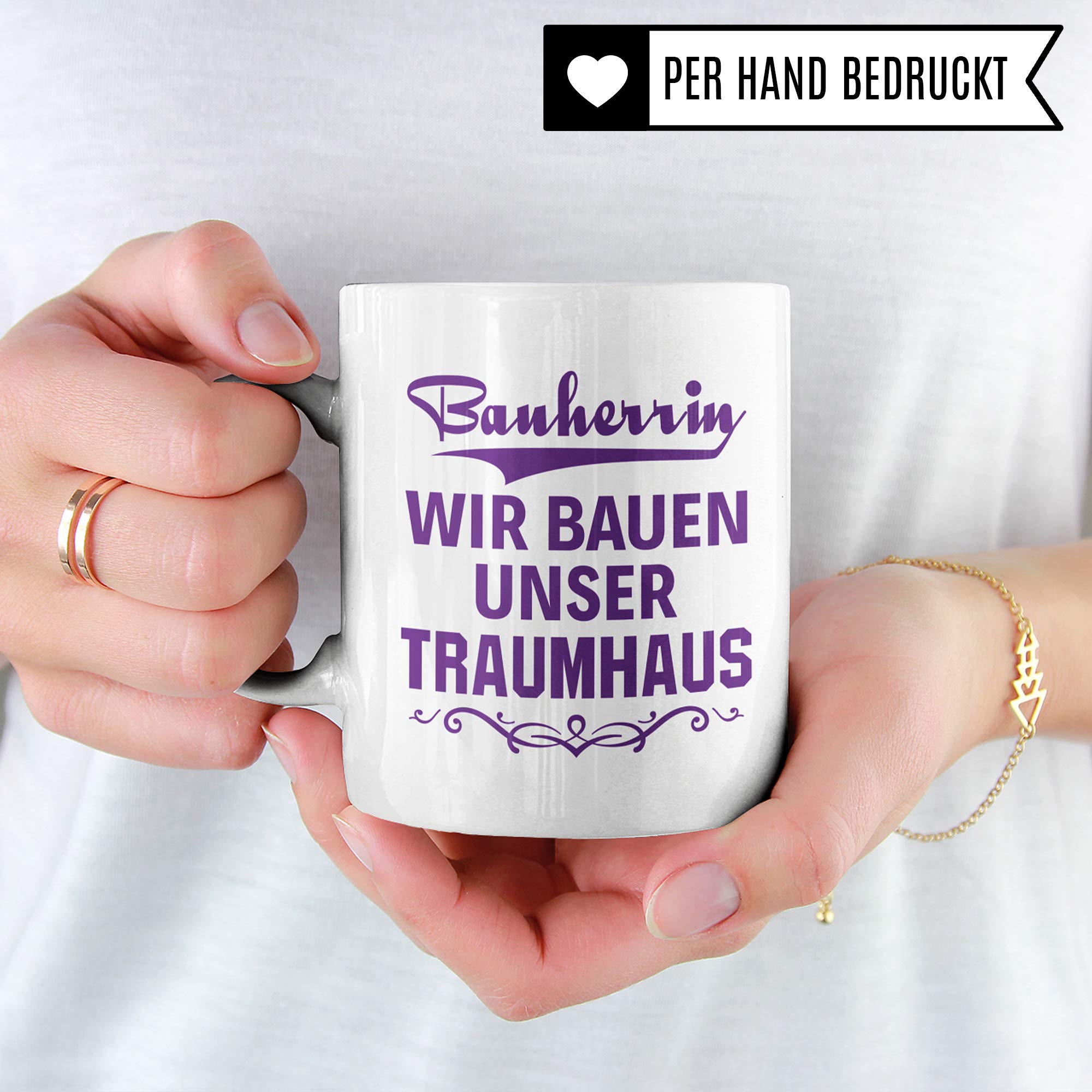 Pagma Druck Bauherrin Geschenk, Geschenke zum Richtfest, Hausbau Richtfest Geschenkideen, Bauherrin Bauherr Hausbau Einweihung Becher Einweihungsfeier Eigenheim Mitbringsel