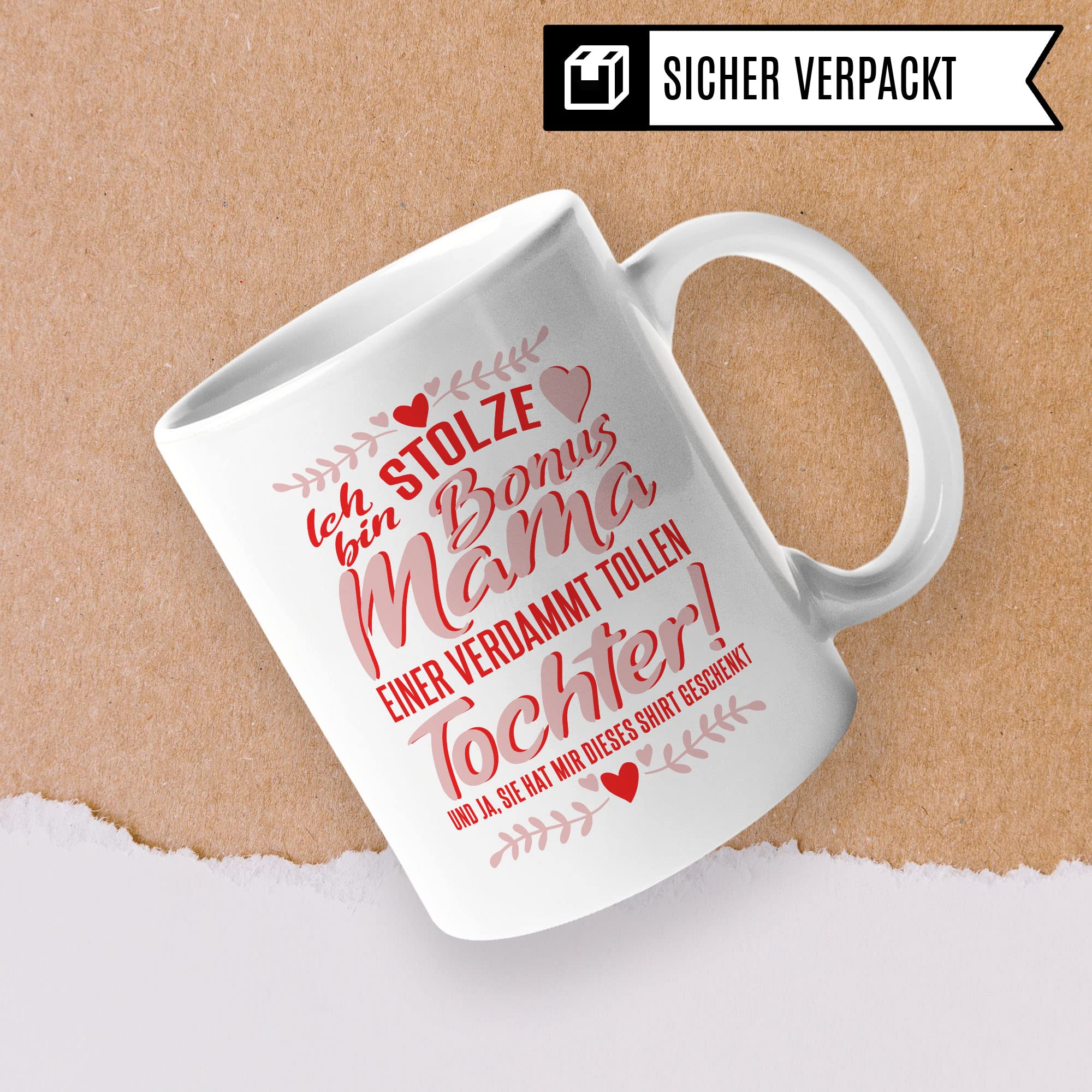 Bonusmama Tasse Geschenkidee Stiefmutter Kaffeetasse Geschenk für Stiefmama Kaffeebecher Mama Becher