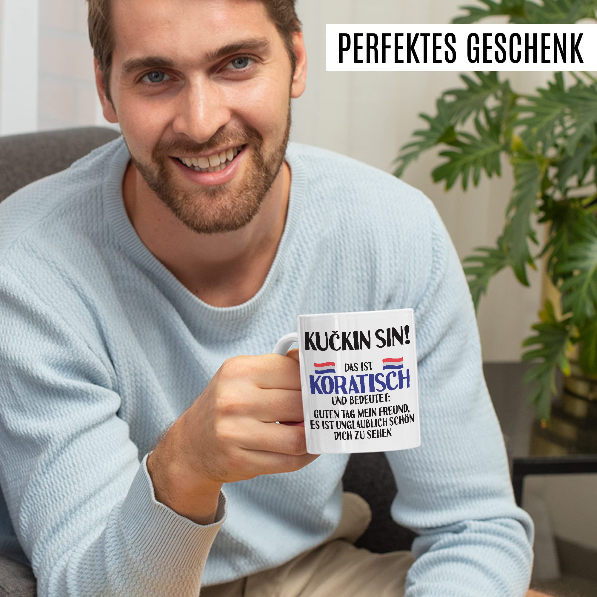 KUÇKIN SIN Tasse lustige Kaffeetasse mit Spruch kroatisch Kaffee-Becher Kroatin Witz KUÇKIN SIN Geschenkidee Kroate Kroatien Geschenk falsche Übersetzung Deutsch-Kroatisch Sarkasmus