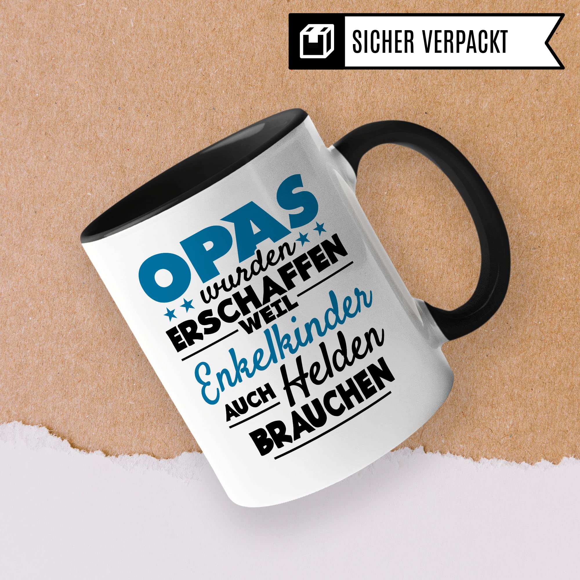 Opa Tasse - Opas wurden erschaffen weil Enkel-Kinder auch Helden brauchen - Geschenk Großvater Enkelkinder schöner Spruch Geschenkidee Enkel Kaffee-Becher