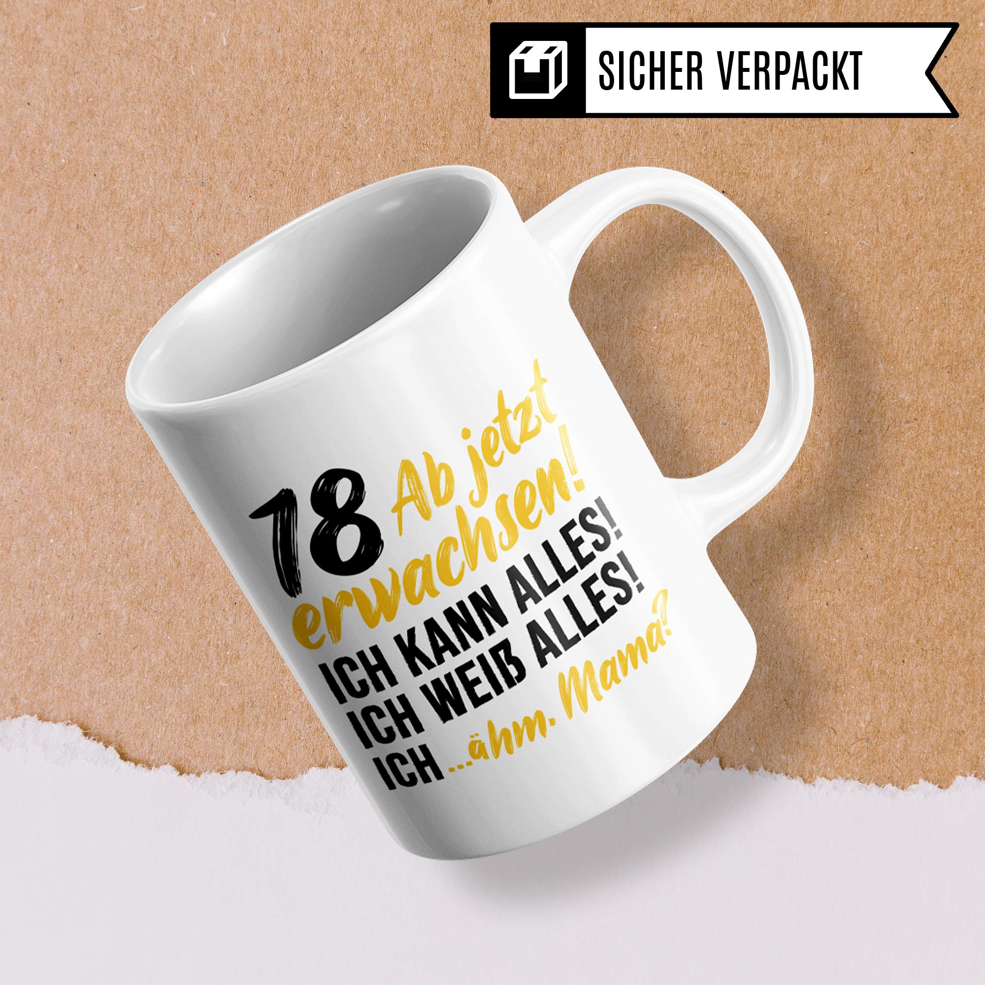 Pagma Druck 18 Jahre Geburtstag Tasse, Geburtstagsgeschenk 18. Jahre alt Werden Becher Spruch Geschenkidee, Kaffeetasse Achtzehn Junge Mädchen (Weiß/Weiß)