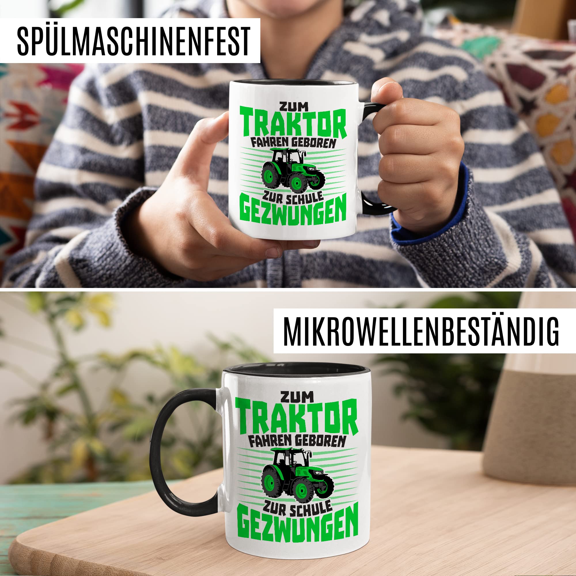 Tasse Bauer Geschenk, Zum Traktor fahren geboren - Zur Schule gezwungen Geschenkidee Landwirt Kaffeetasse mit Spruch lustig Kaffee-Becher Witztasse Teetasse