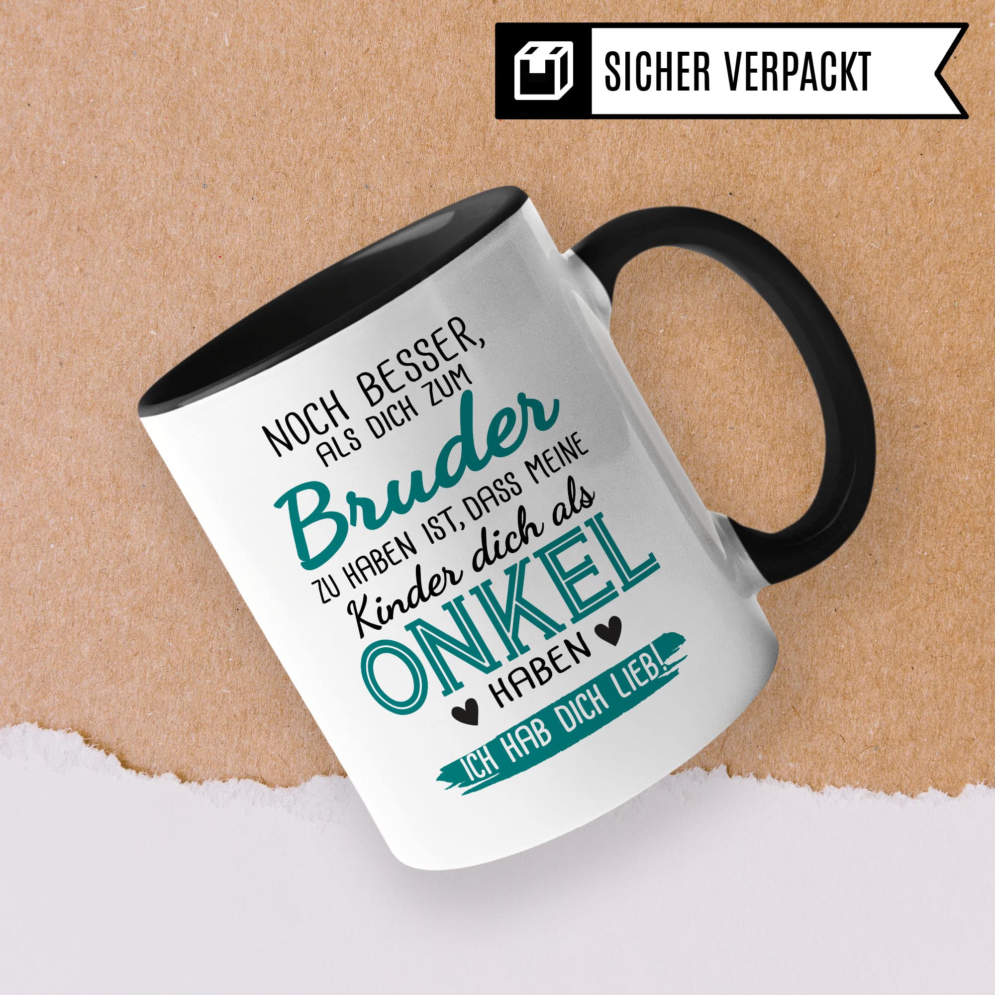 Bruder Tasse Geschwister Kaffeetasse Onkel Geschenk Bruderherz Kaffee-Becher Schwester Geschenkidee Ich hab dich lieb Motiv Geschwisterliebe