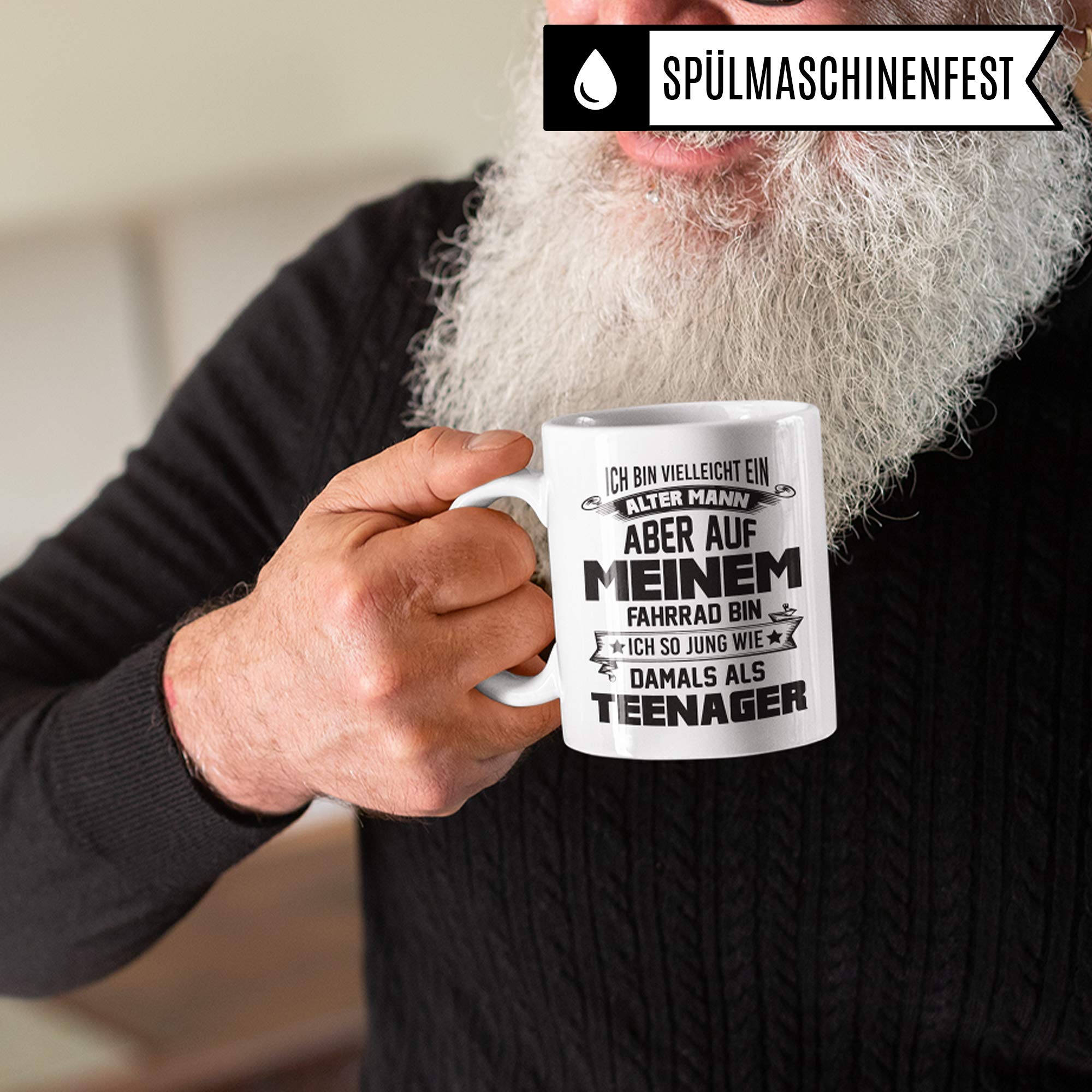 Pagma Druck Fahrrad Tasse, Geschenk Fahrrad, Becher Fahrradmotiv Fahrradfahrer, Rennrad Geschenkideen Kaffeebecher, Radfahren Radfahrer Rennradfahrer Opa Alter Mann Rentner Großvater Kaffeetasse